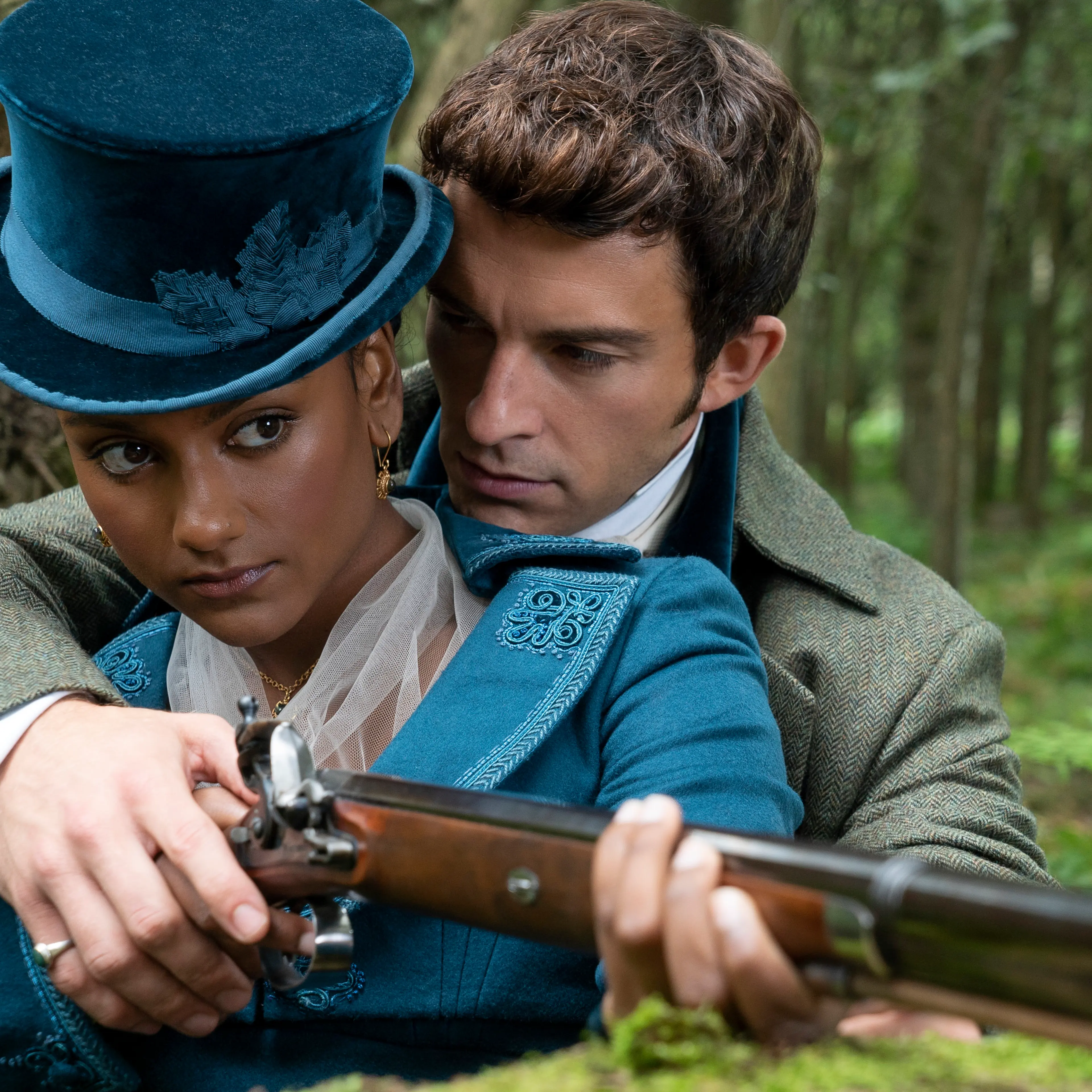 Bridgerton. (L to R) Simone Ashley as Kate Sharma, Jonathan Bailey as Anthony Bridgerton in episode 204 of Bridgerton. Cr. Liam Daniel/Netflix © 2022