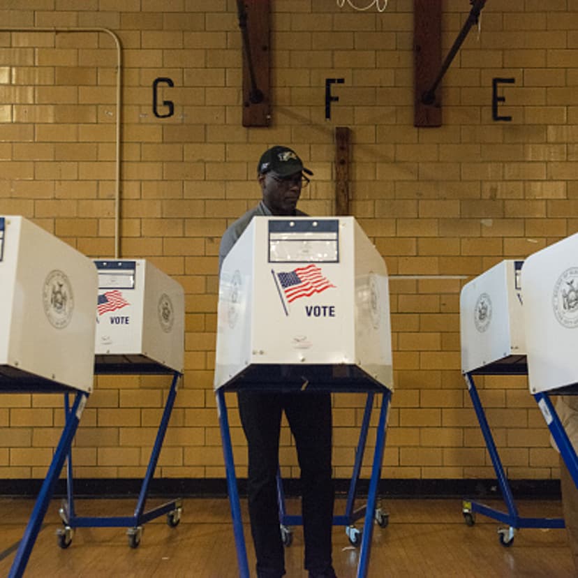 A man votes at Public School 22 on April 19, 2016 in the Brooklyn borough of New York City.