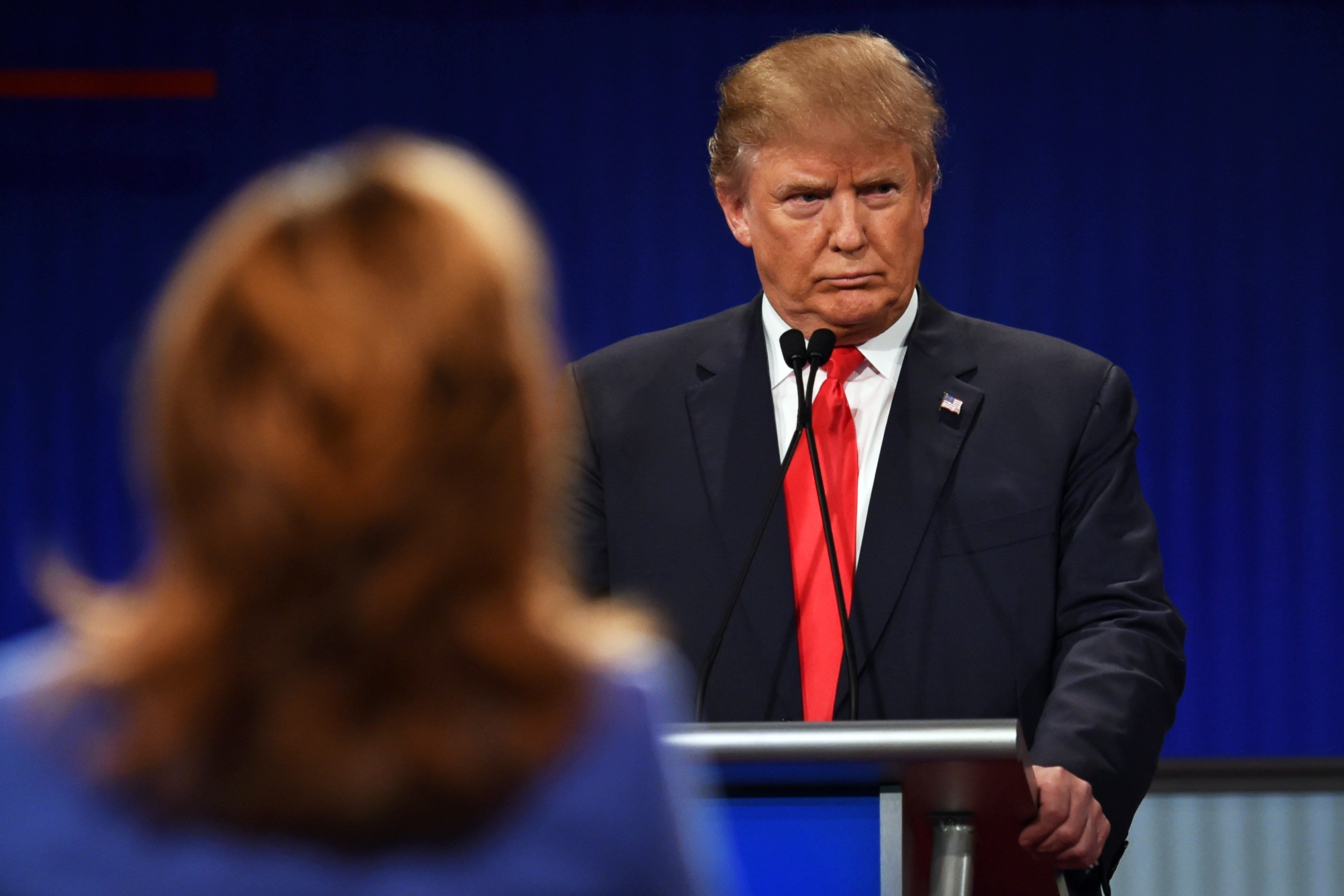 Republican Presidential candidate businessman Donald Trump speaks during the Republican presidential debate in North Charleston, S.C. on Jan. 14, 2016.