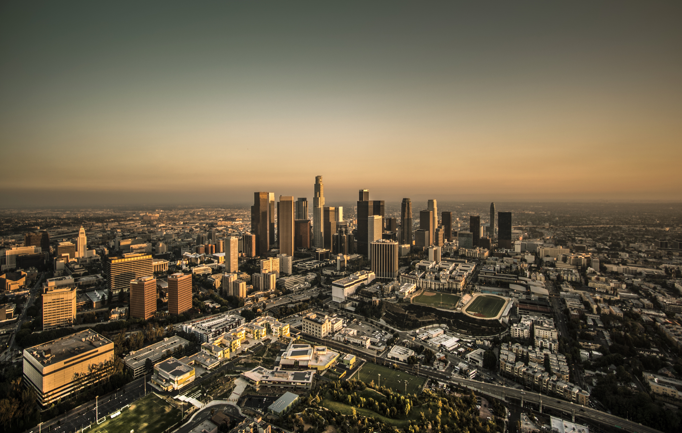 Wide aerial shot of Los Angeles