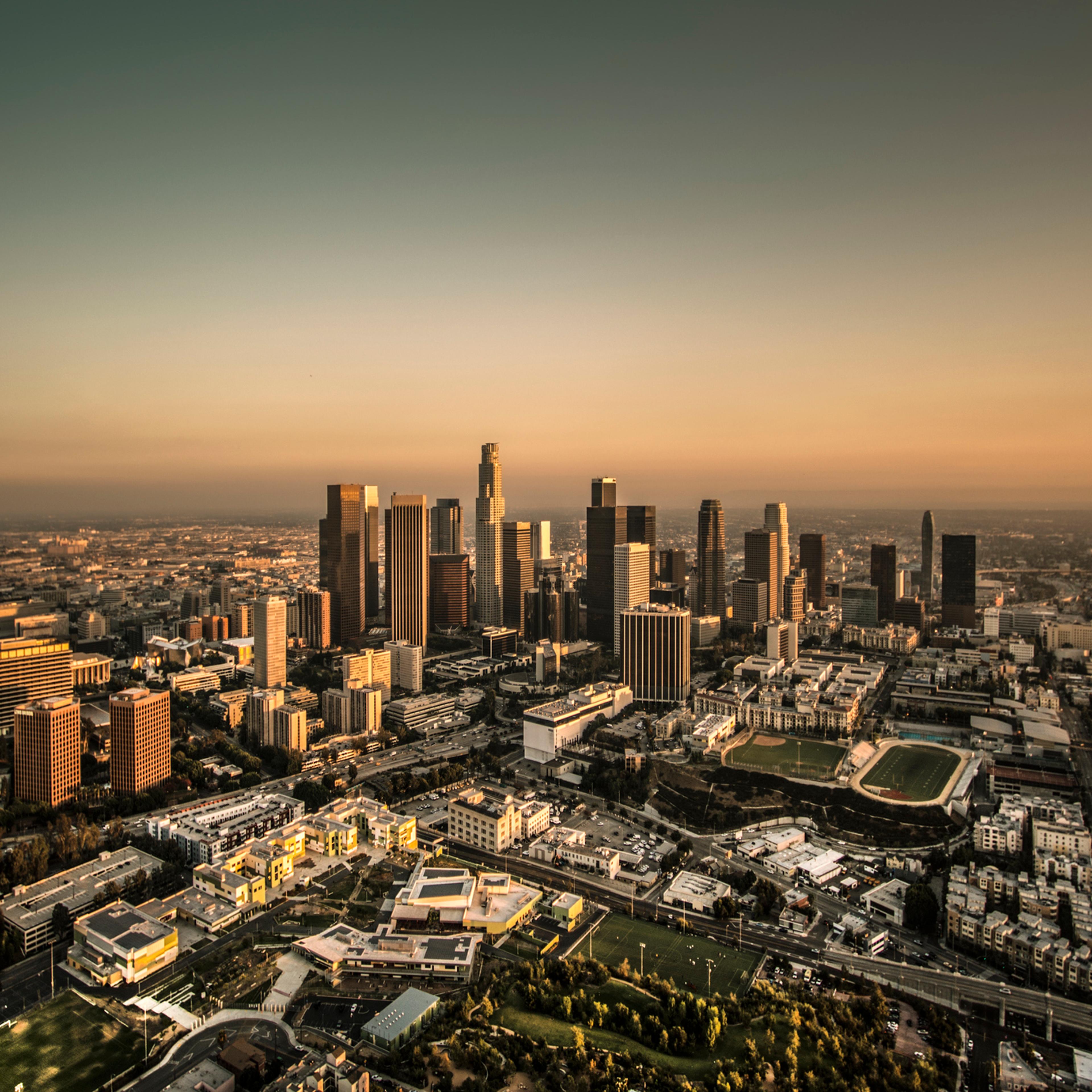 Wide aerial shot of Los Angeles