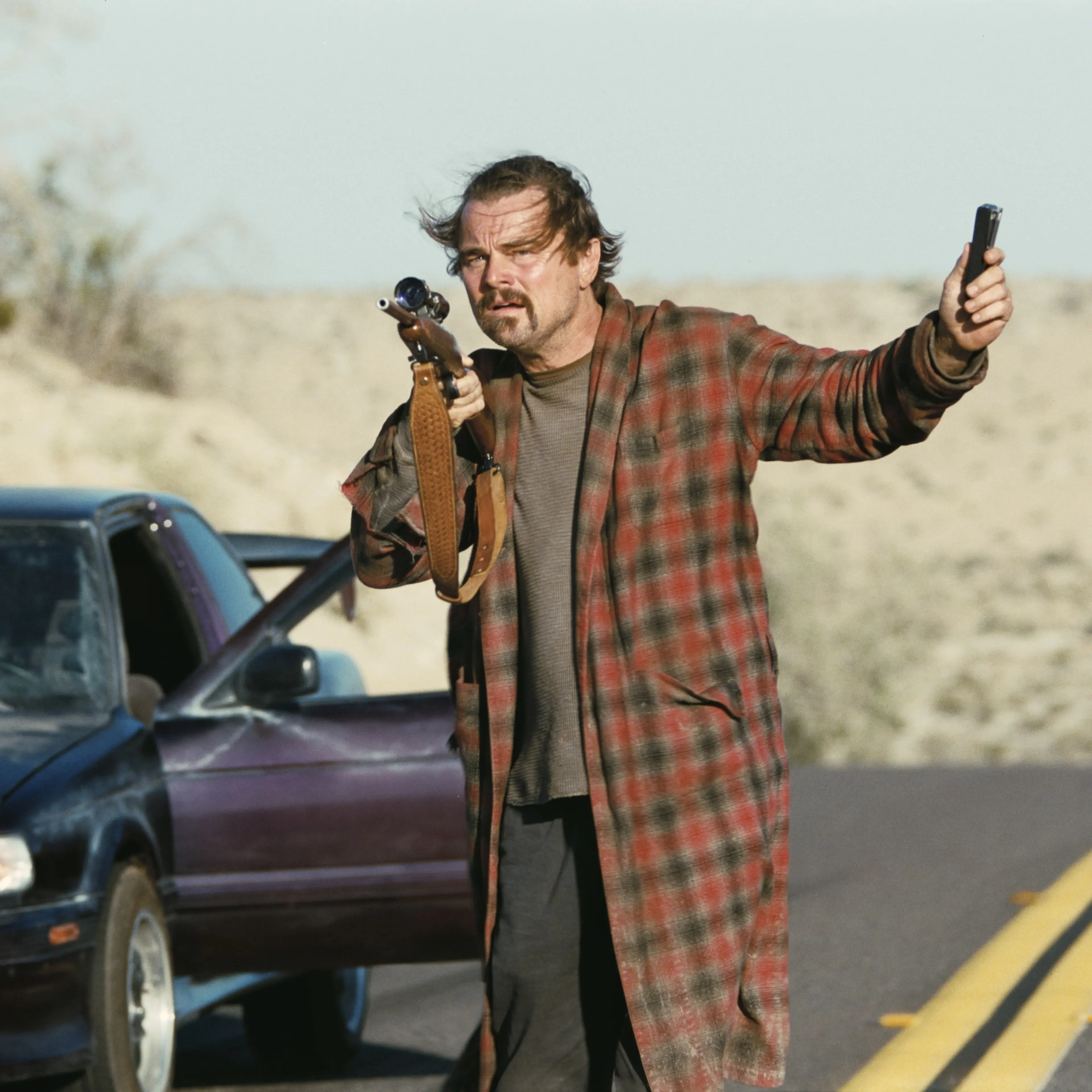 Leonardo DiCaprio as Bob the one-time revolutionary in One Battle After Another