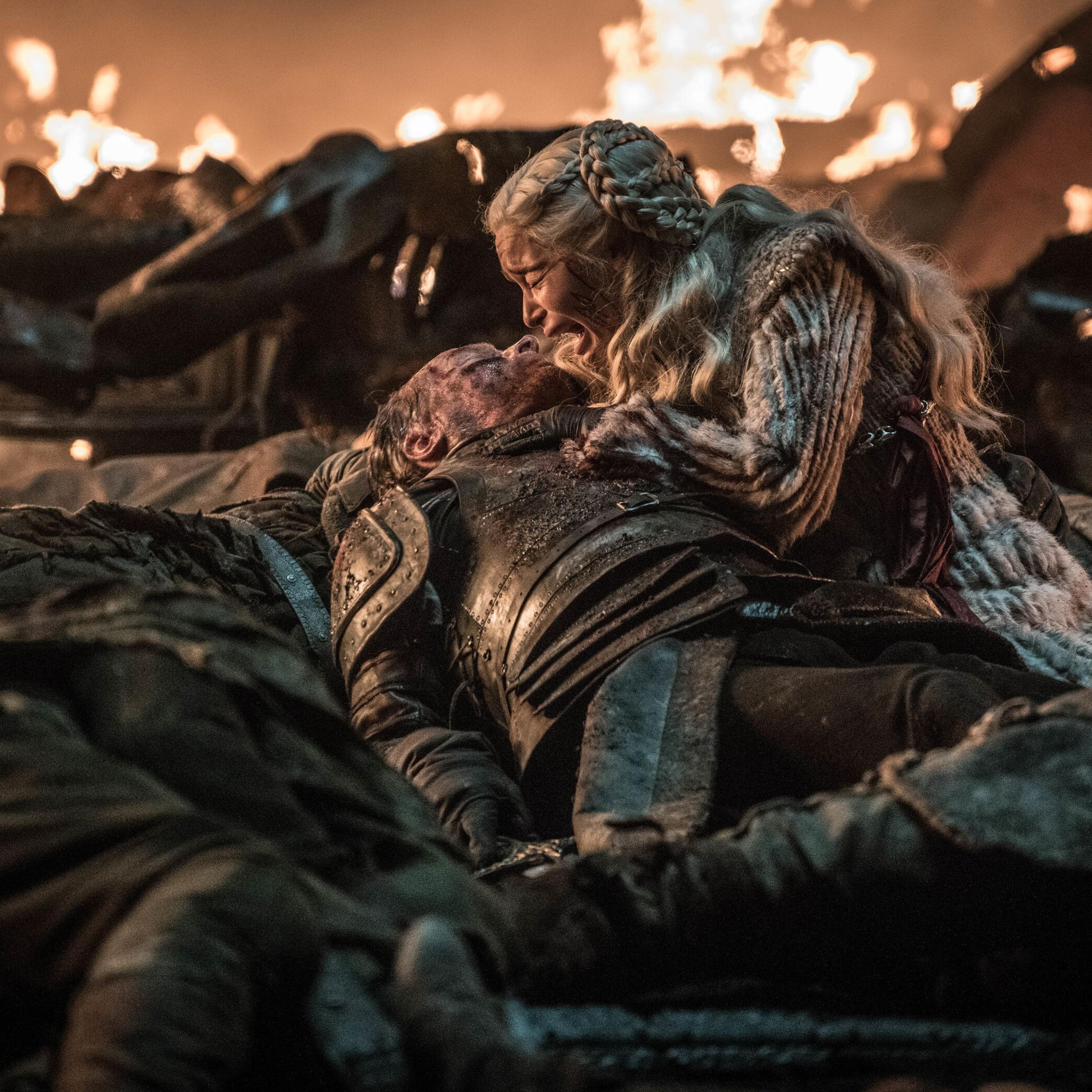 Iain Glen as Jorah Mormont and Emilia Clarke as Daenerys Targaryen