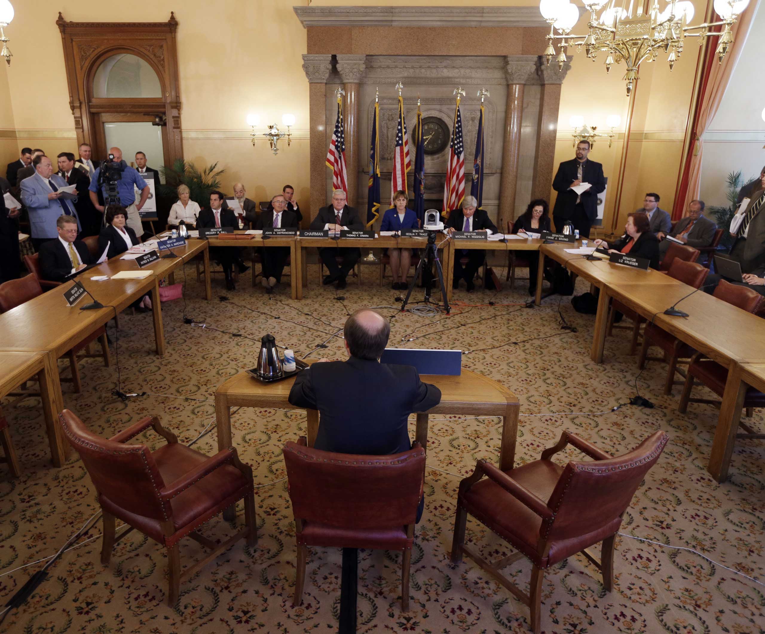 David Keating of the Center for Competitive Politics testifies during a Senate hearing highlighting abuses in the public financing of campaigns on May 7, 2013, in Albany, N.Y.