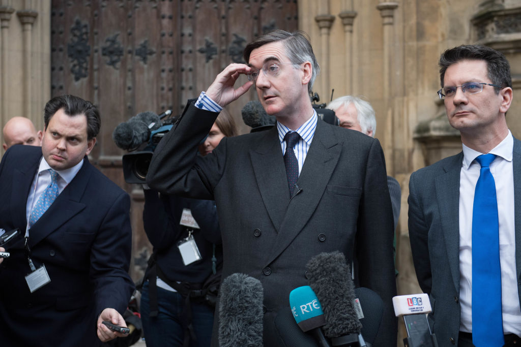 Jacob Rees-Mogg speaking outside the House of Parliament in London