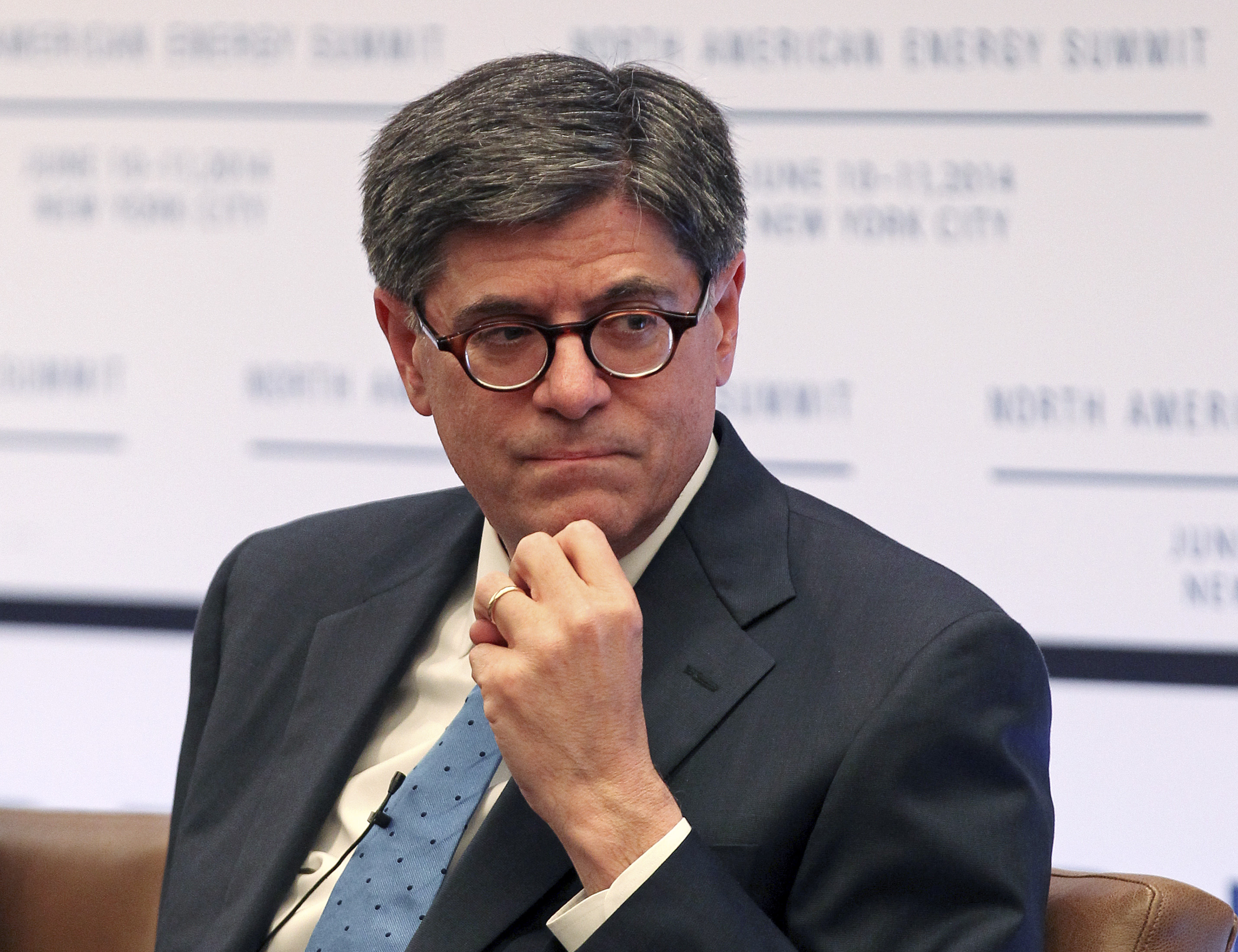 U.S. Treasury Secretary Jacob Lew listens during a panel discussion at the North American Energy Summit in the Manhattan borough of New York