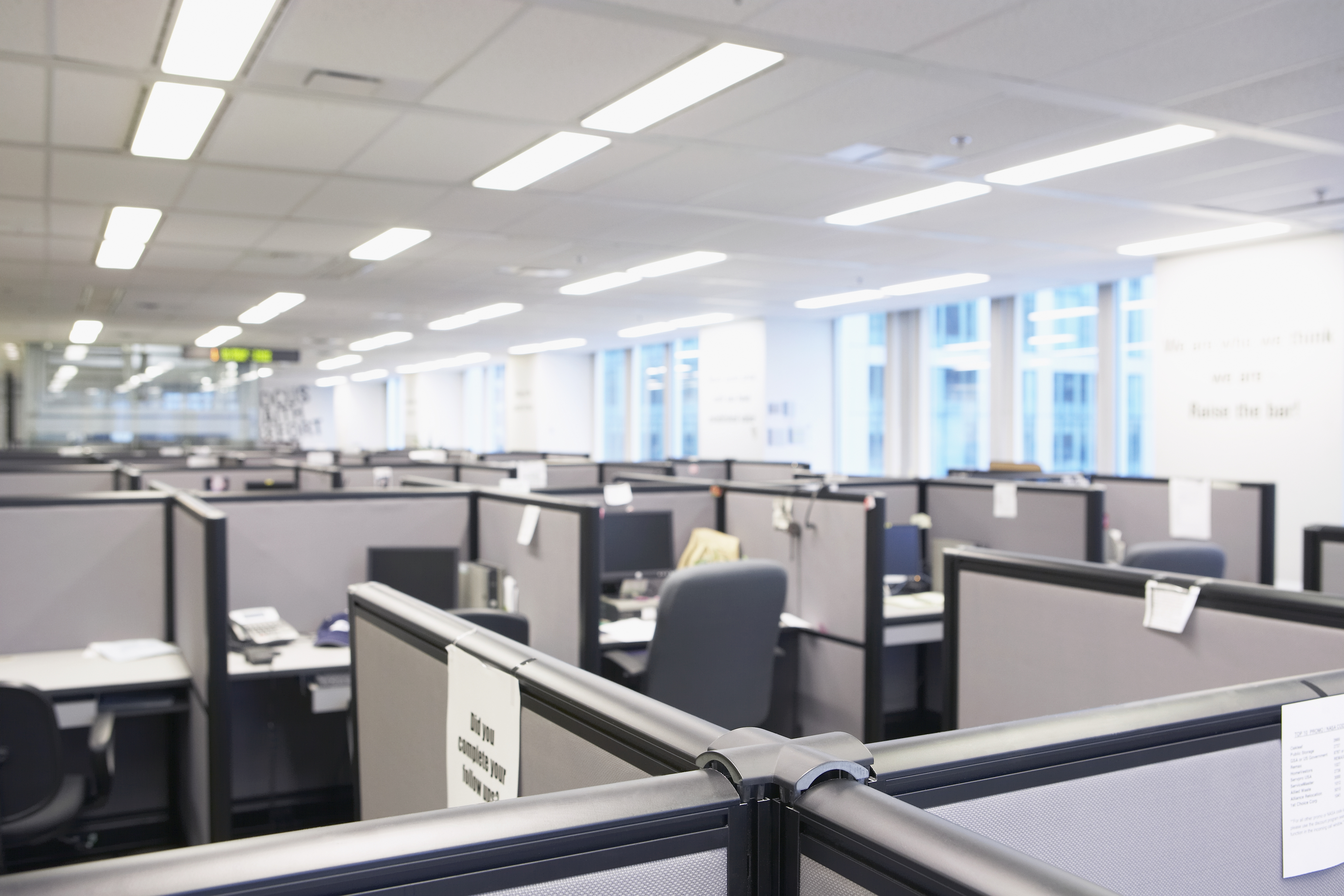 Empty office space with cubicles