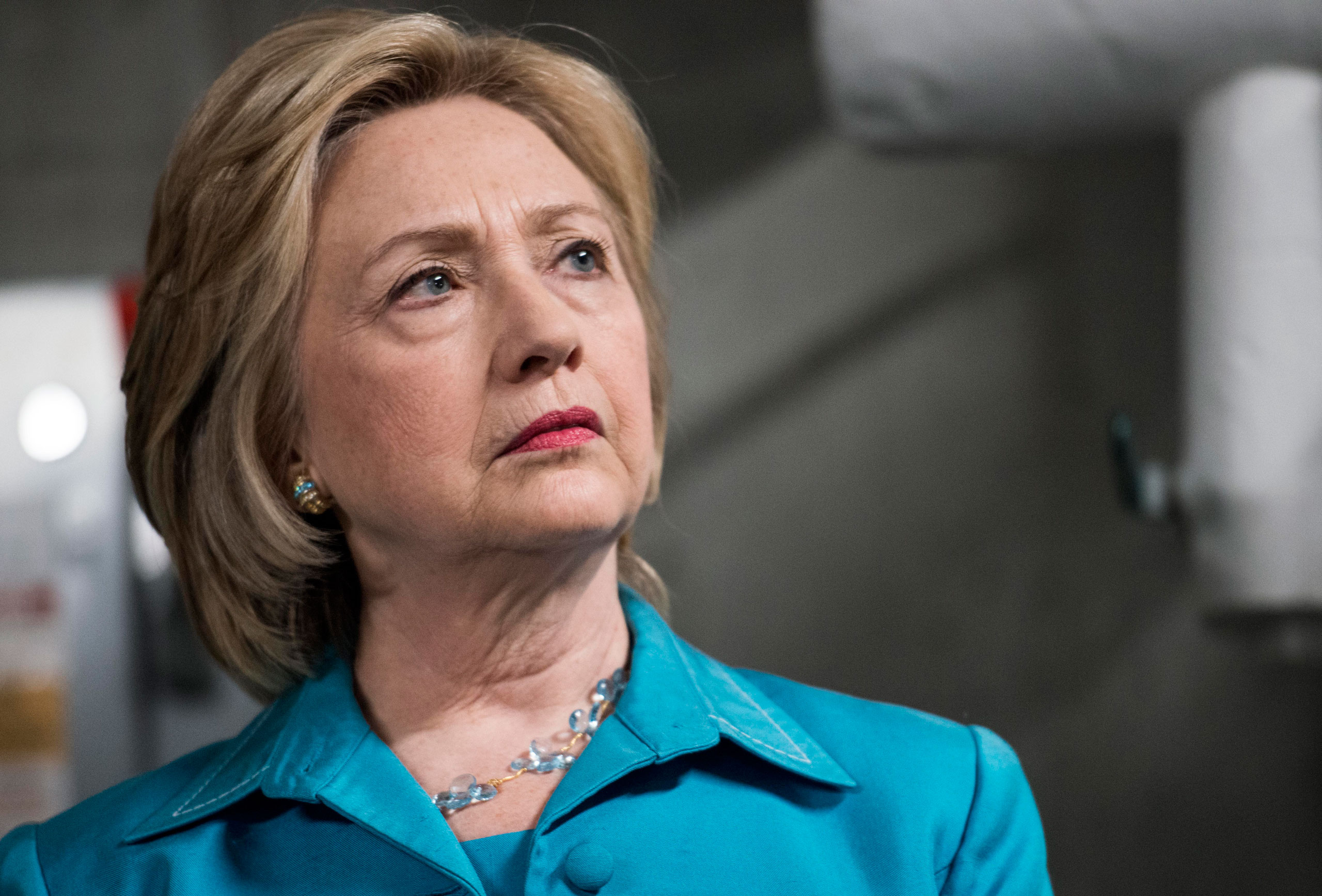 DES MOINES, IOWA - JULY 27: Secretary Hillary Clinton tours the DART Central Station, before taking questions from journalists, to highlight her climate change policy announcement, in Des Moines, Iowa on Monday, July 27, 2015. (Photo by Melina Mara/The W