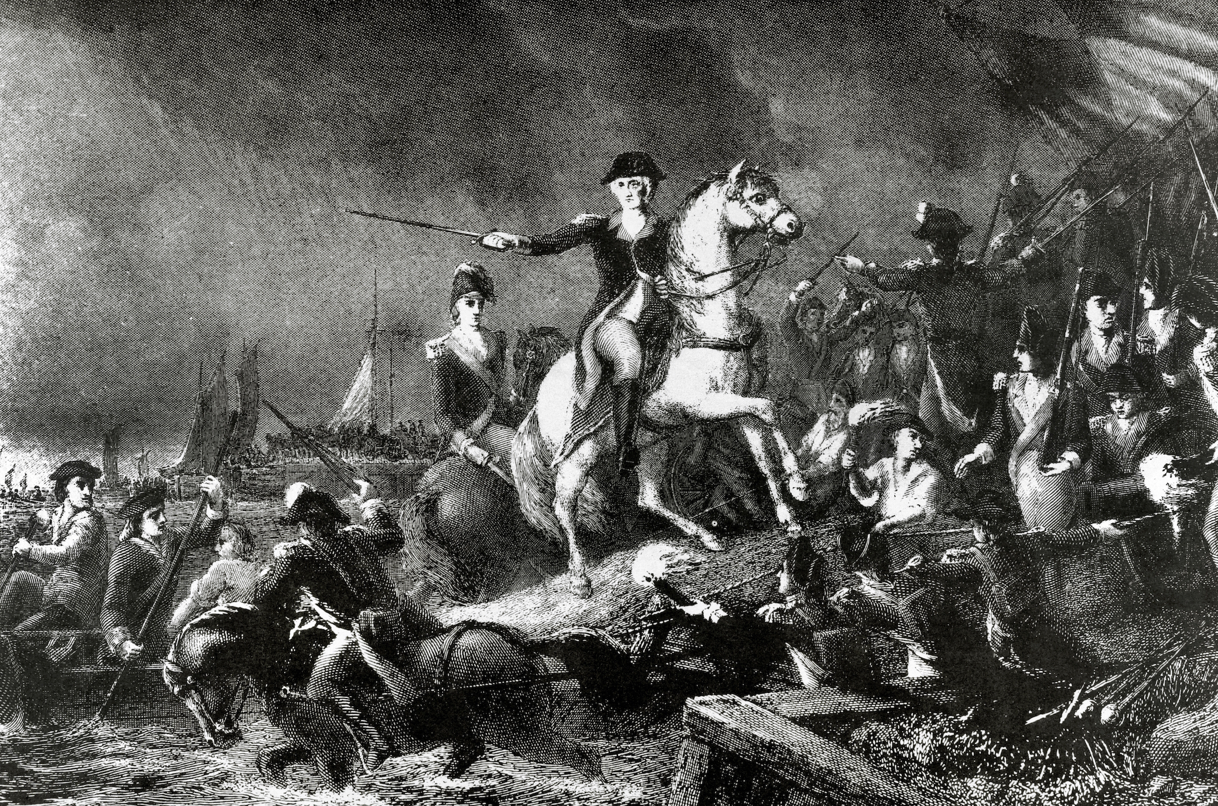 American Revolutionary War (1775-1783). The Battle of Long Island (August 27, 1776). Withdrawal of Continental Army. Engraving.