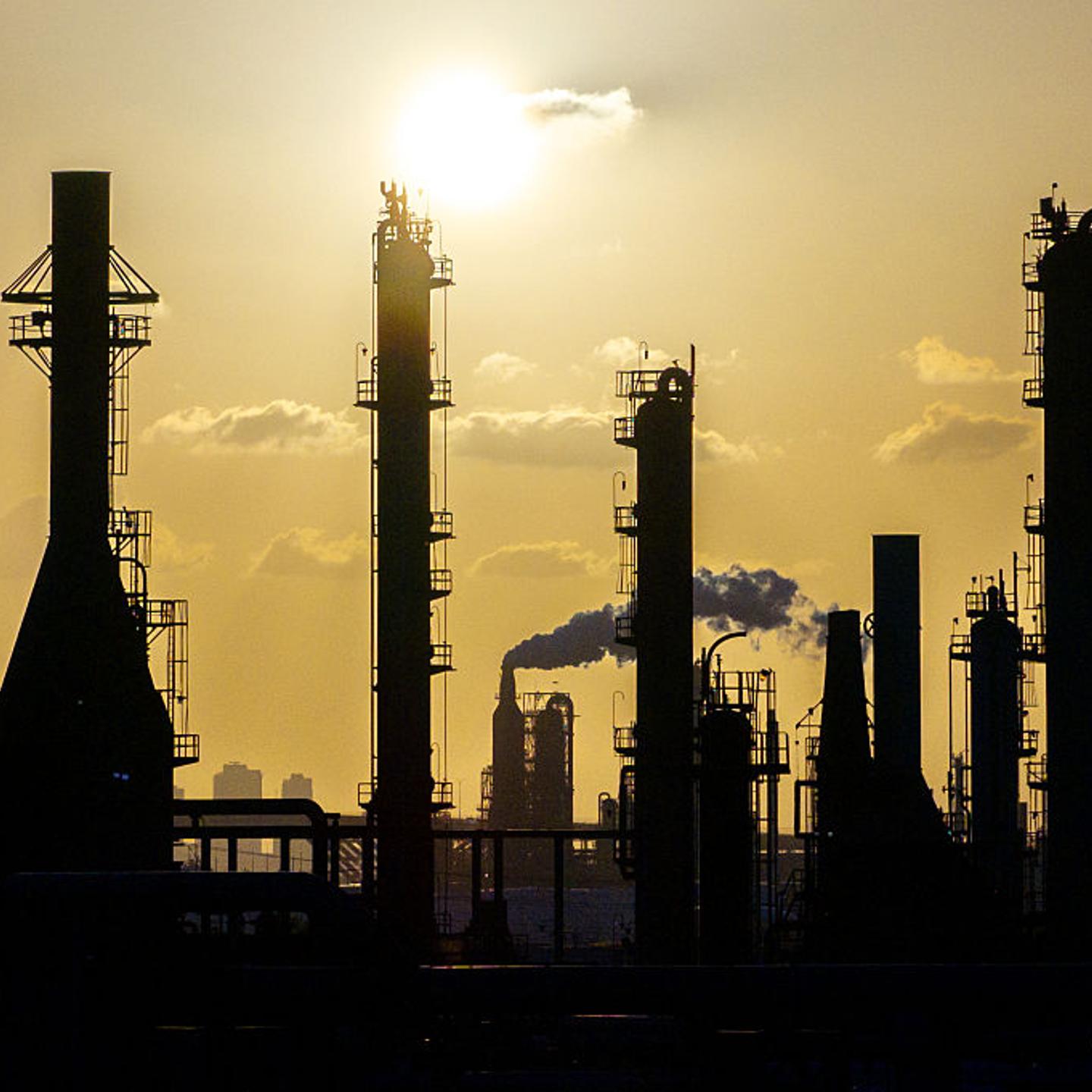An oil refinery under the heat of the sun.