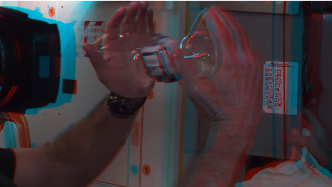 Space station astronauts grow a 3D water bubble