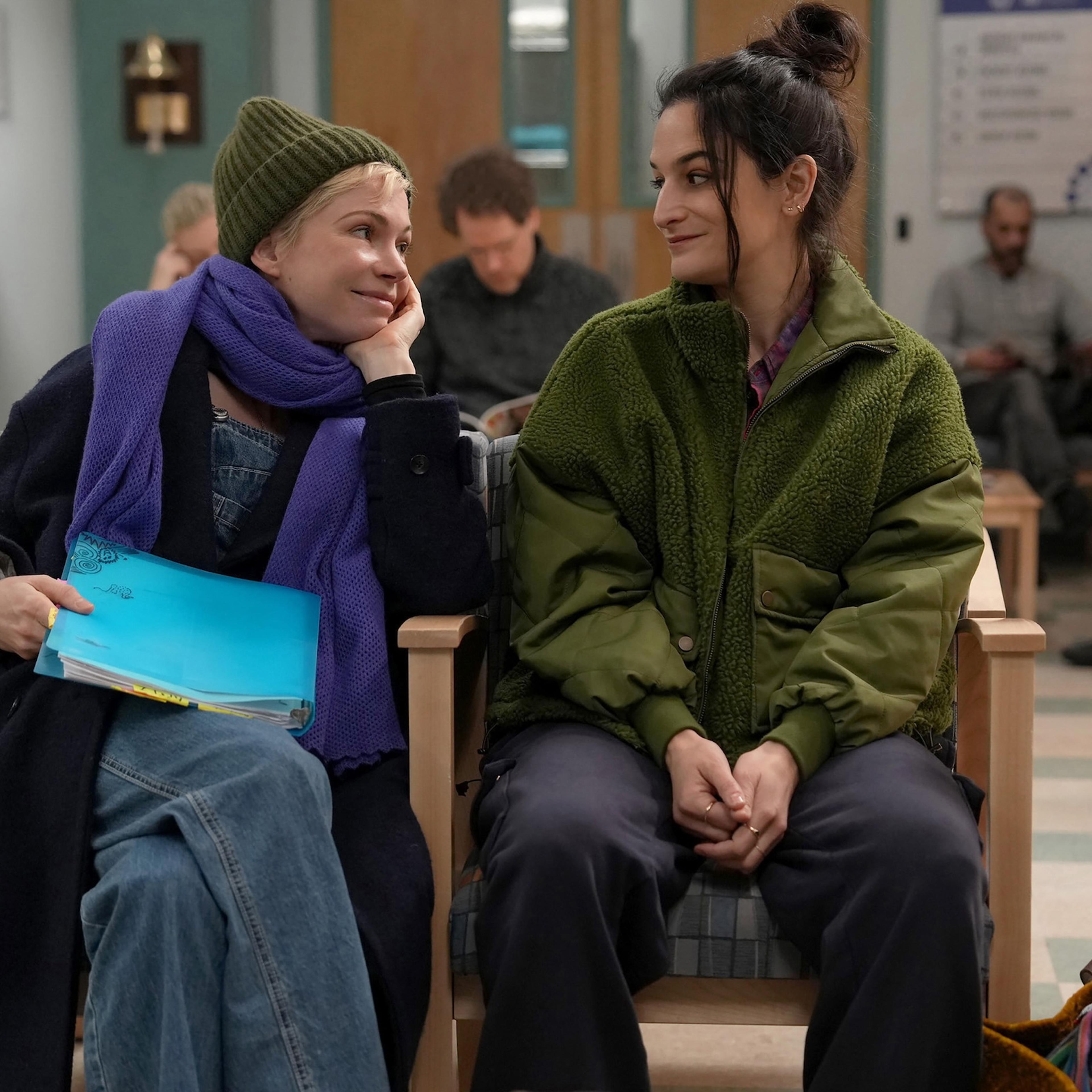 FX's Dying for Sex -- "Masturbation is Important" -- Episode 2 (Airs Friday, April 4 on Hulu ) -- Pictured: (l-r) Michelle Williams as Molly, Jenny Slate as Nikki.. CR: Sarah Shatz/FX