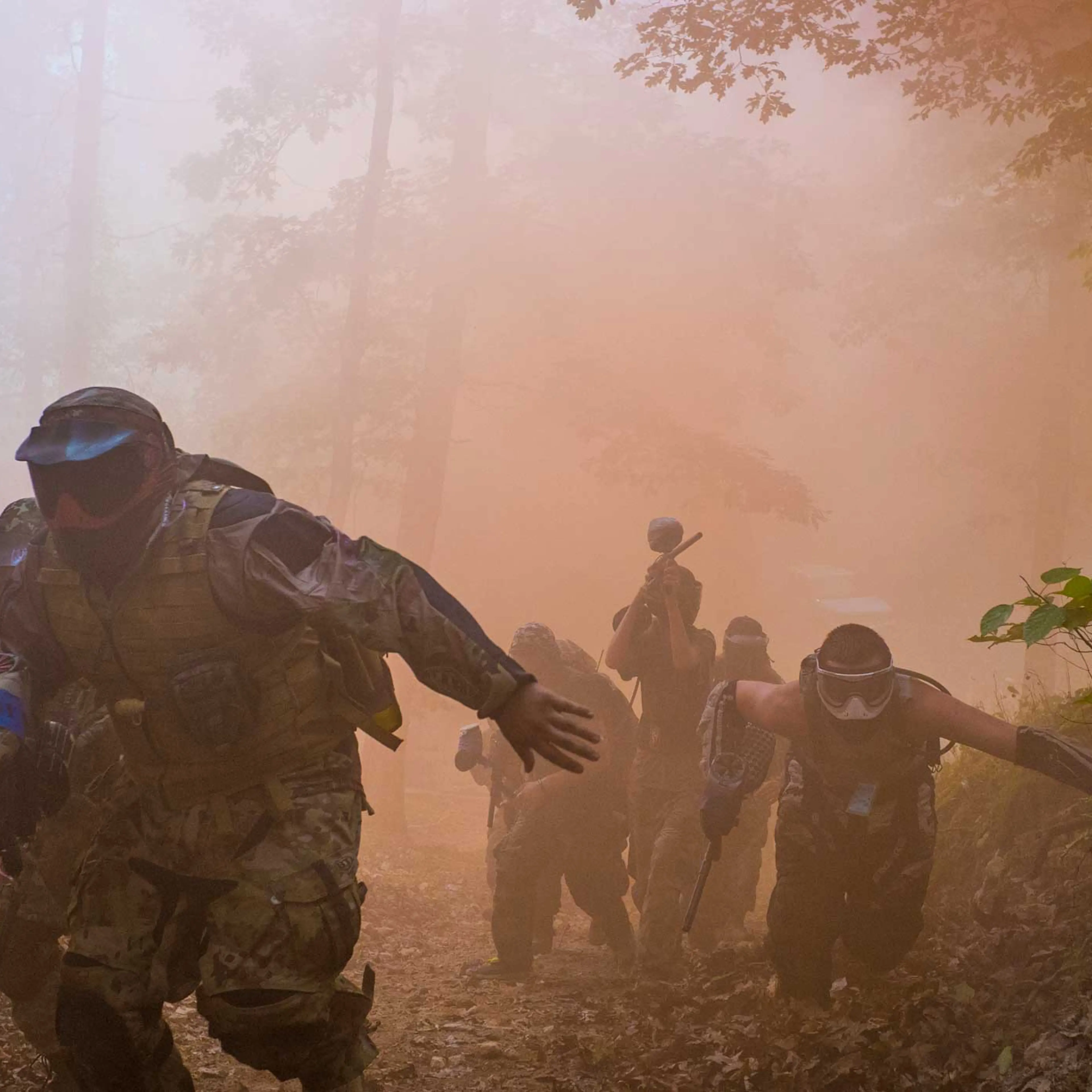 1st Infantry Division paintballers charge uphill during the assault on ‘Omaha’ beach.