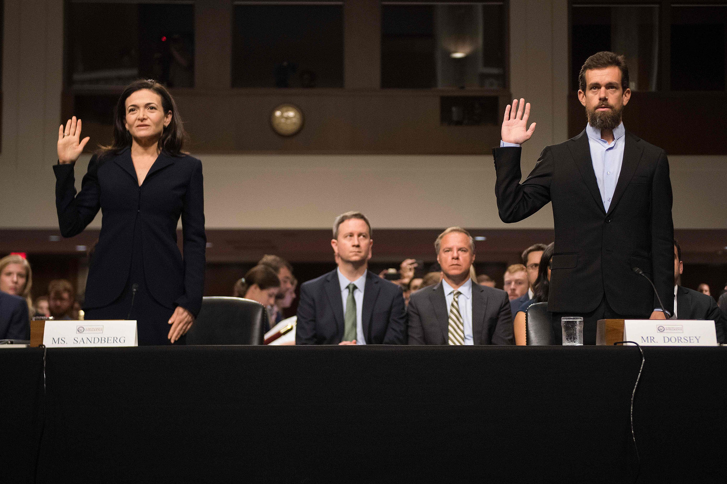 Facebook's Dorsey and Twitter's Sandberg Testify