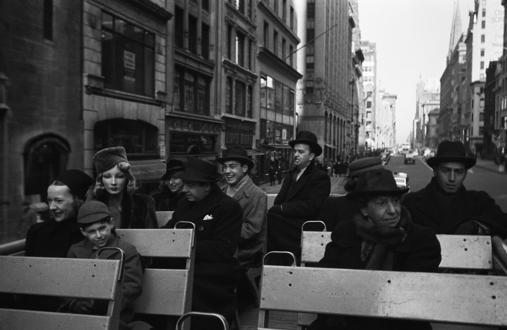 Cynthia the mannequin on a New York City tour bus, 1937.