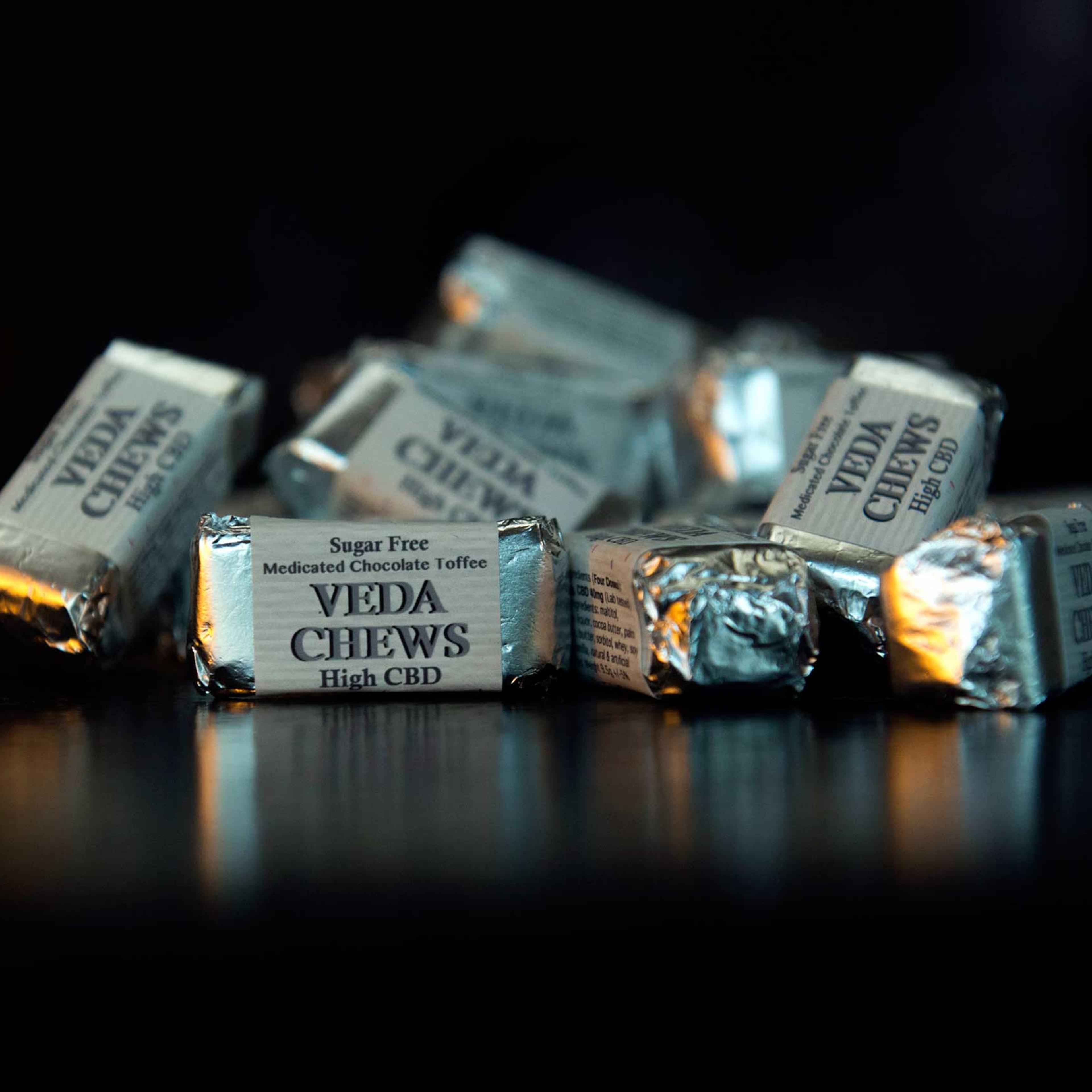 Veda Chews, marijuana-infused chocolate toffee high in cannabinoid (CBD) concentrate, sit on display at the MedMar Healing Center, a medical-marijuana dispensary, in San Jose, in 2013.