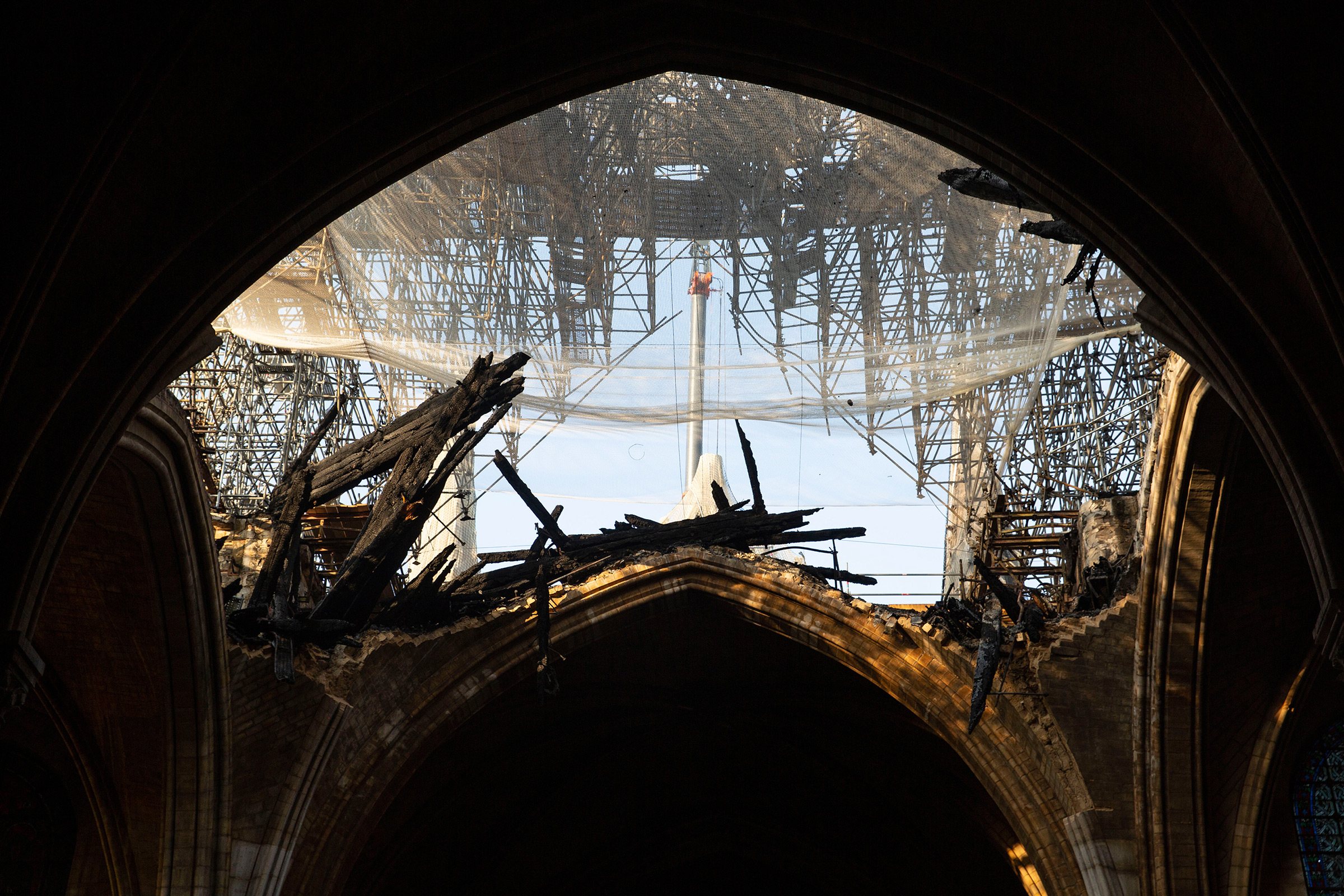 The damaged cathedral in June