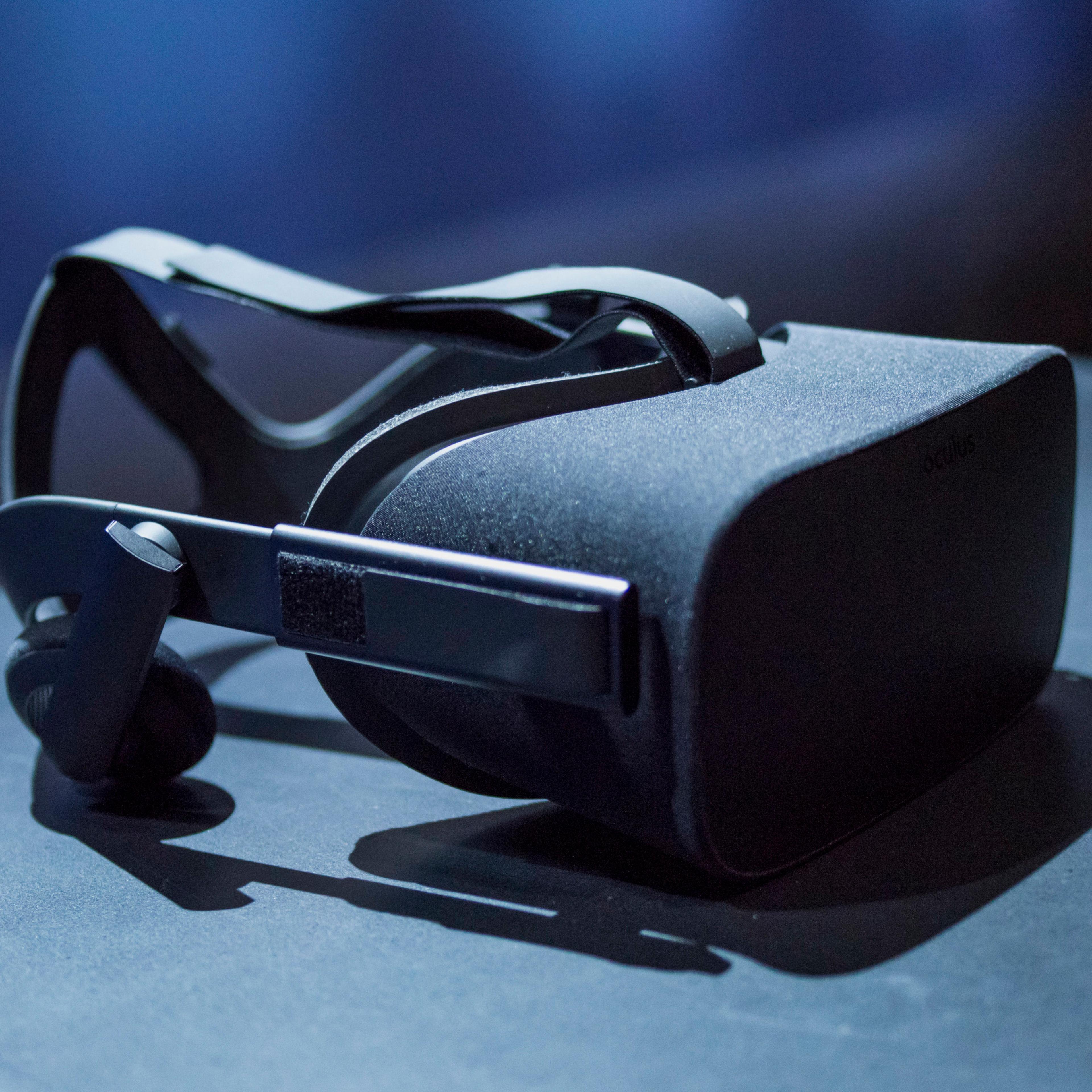 The Oculus Rift is arranged for a photograph during the Oculus VR Inc. "Step Into The Rift" event in San Francisco, California, U.S., on Thursday, June 11, 2015. Facebook Inc.'s Oculus virtual-reality headsets will work with Microsoft Corp.'s Windows 1
