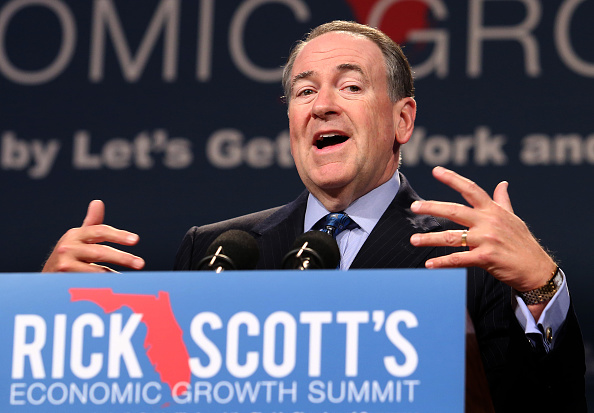GOP presidential contender Mike Huckabee delivers a defense of Social Security benefits during Florida Gov. Rick Scott's Economic Growth Summit on Tuesday, June 2, 2015, at the Yacht & Beach Club Convention Center at Walt Disney World in Lake Buena Vista