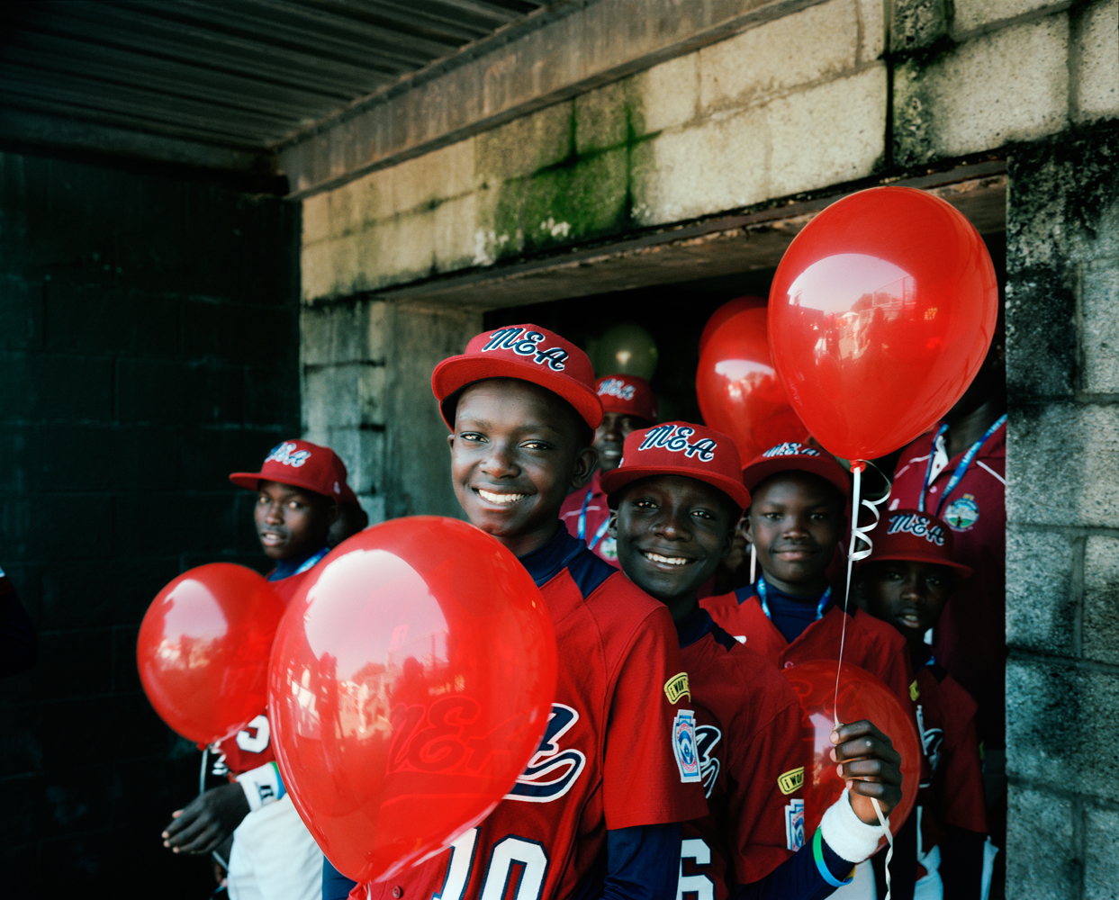 <i>All photos taken on Aug. 16, 2012 at the 66th Little League World Series in Williamsport, Pa.</i> </br>
The Lugazi Little League team from Lugazi, Uganda celebrate during the opening ceremony.