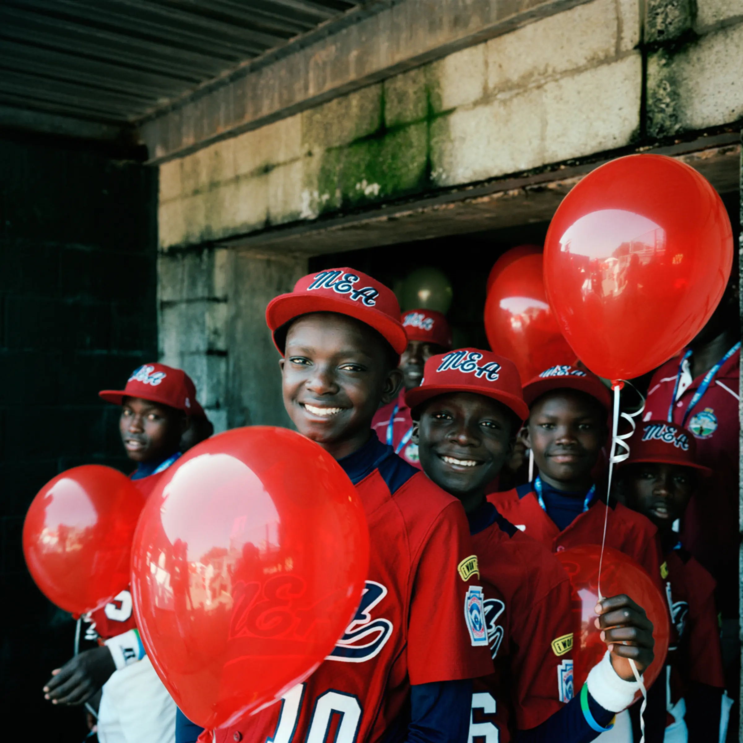 <i>All photos taken on Aug. 16, 2012 at the 66th Little League World Series in Williamsport, Pa.</i> </br>
The Lugazi Little League team from Lugazi, Uganda celebrate during the opening ceremony.
