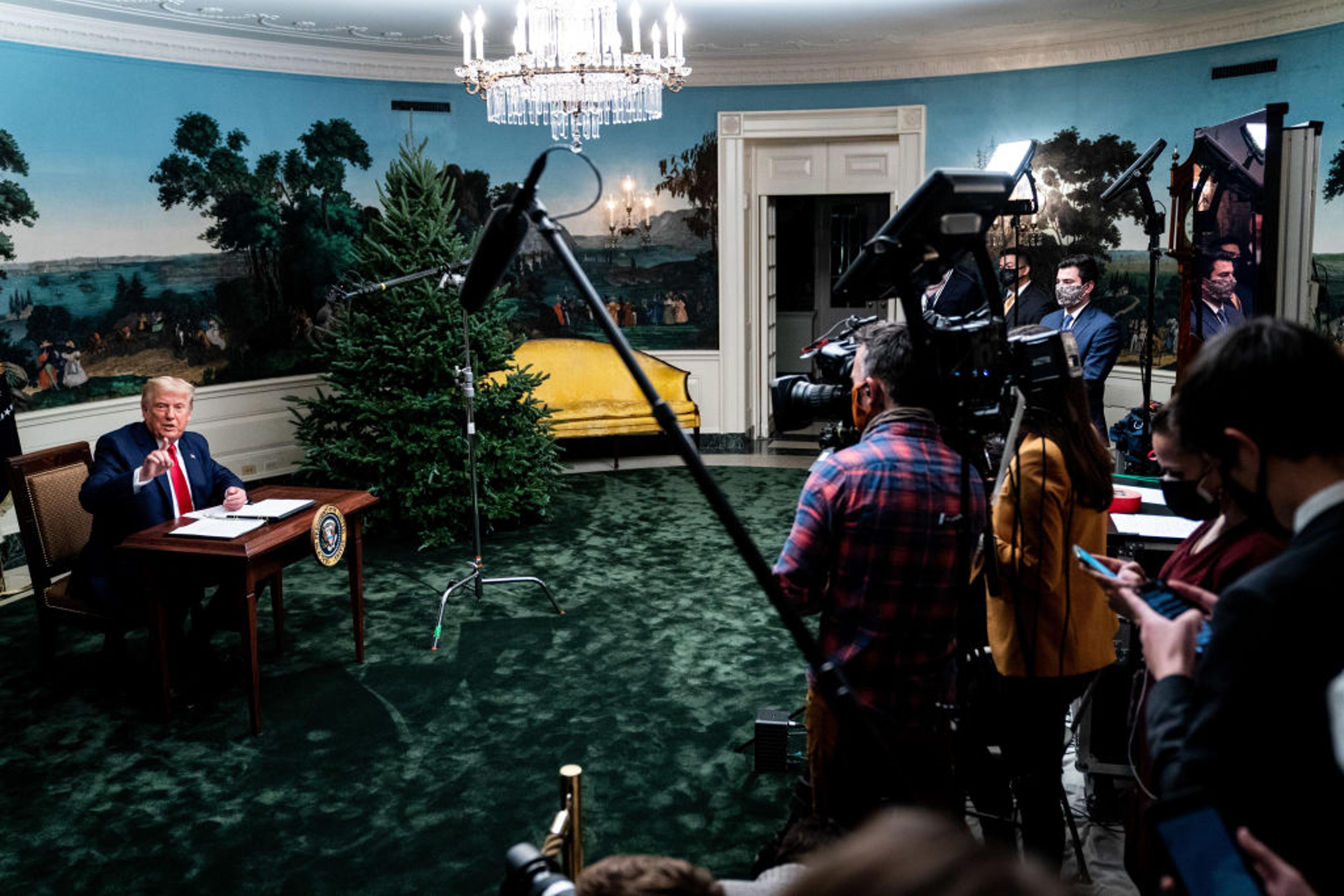 President Trump Holds Thanksgiving Videoconference With Members Of The Military
