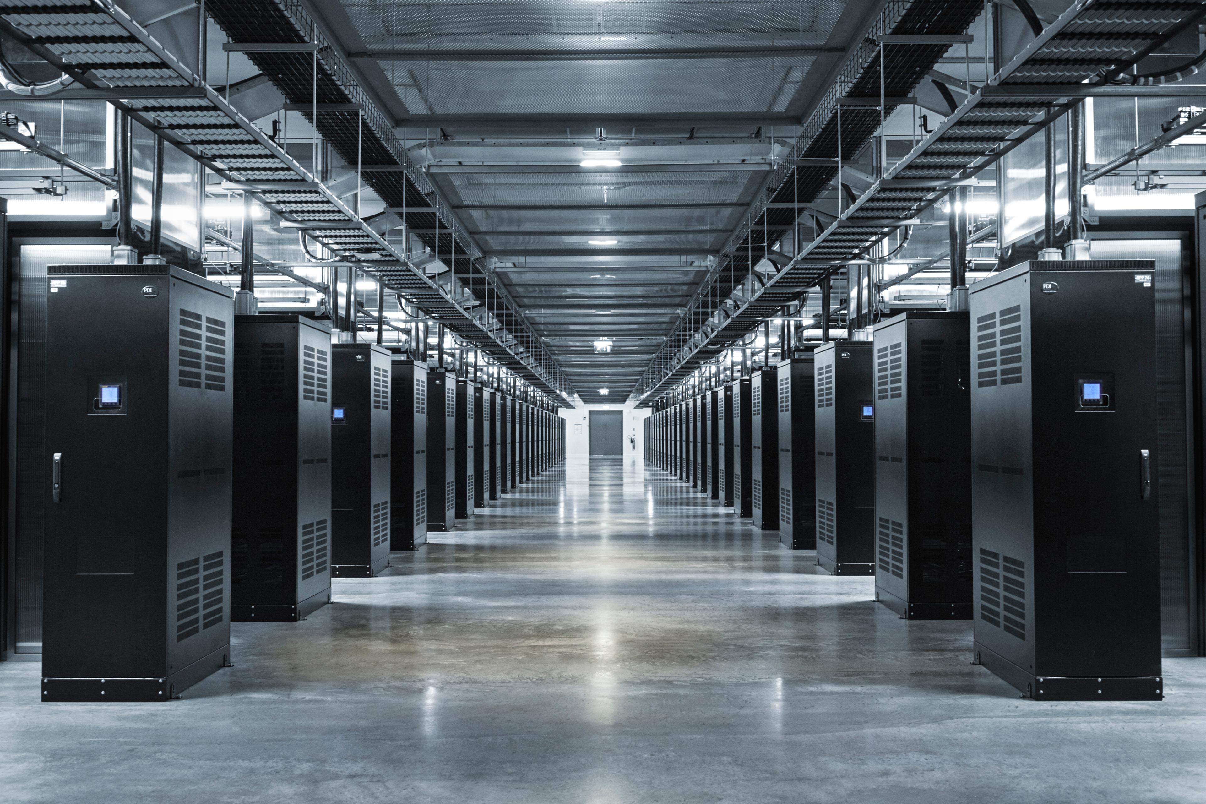 The data center houses tens of thousands of servers.