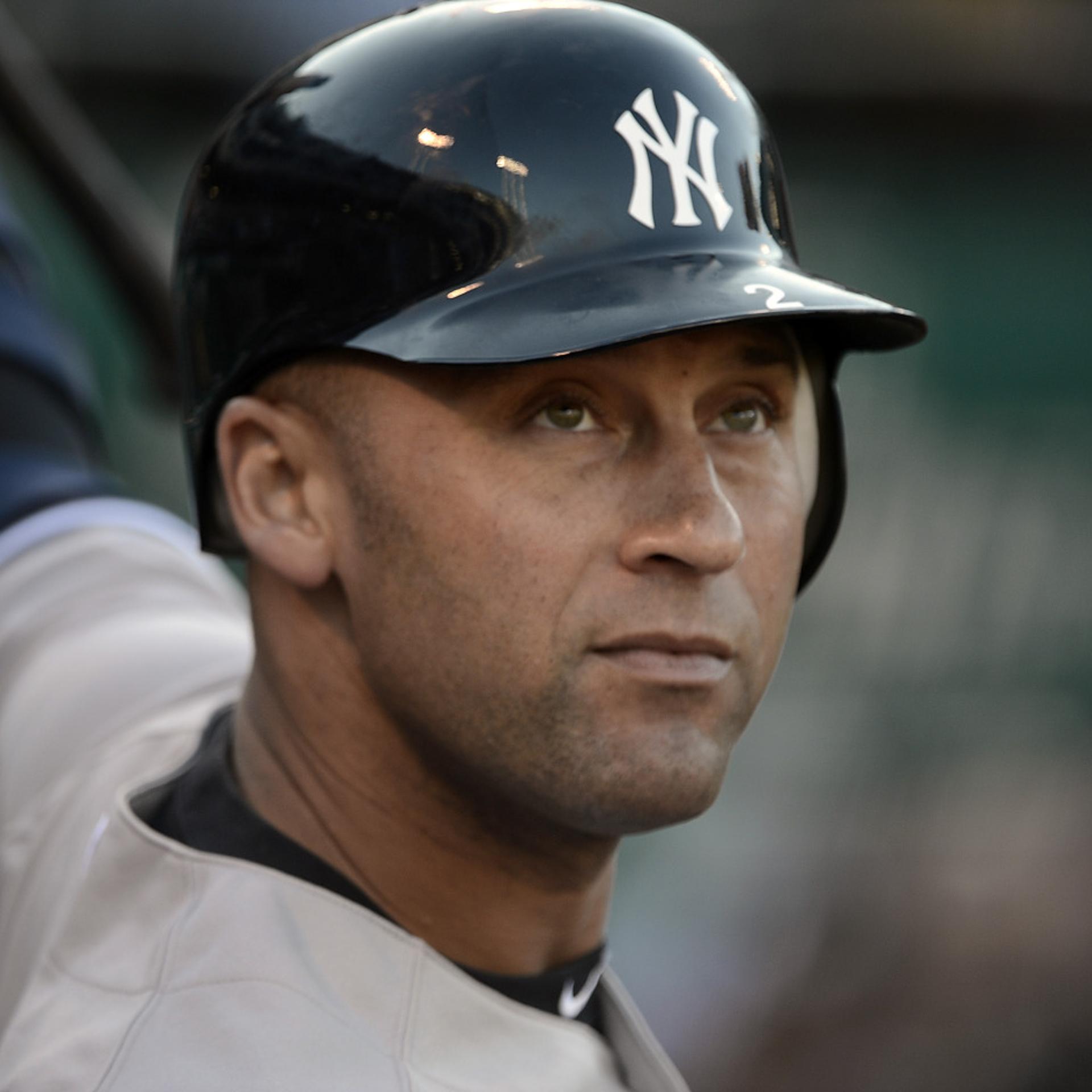 Derek Jeter #2 of the New York Yankees looks on from the on-deck circle in the first inning against the Oakland Athletics at O.co Coliseum on July 19, 2012 in Oakland, California.