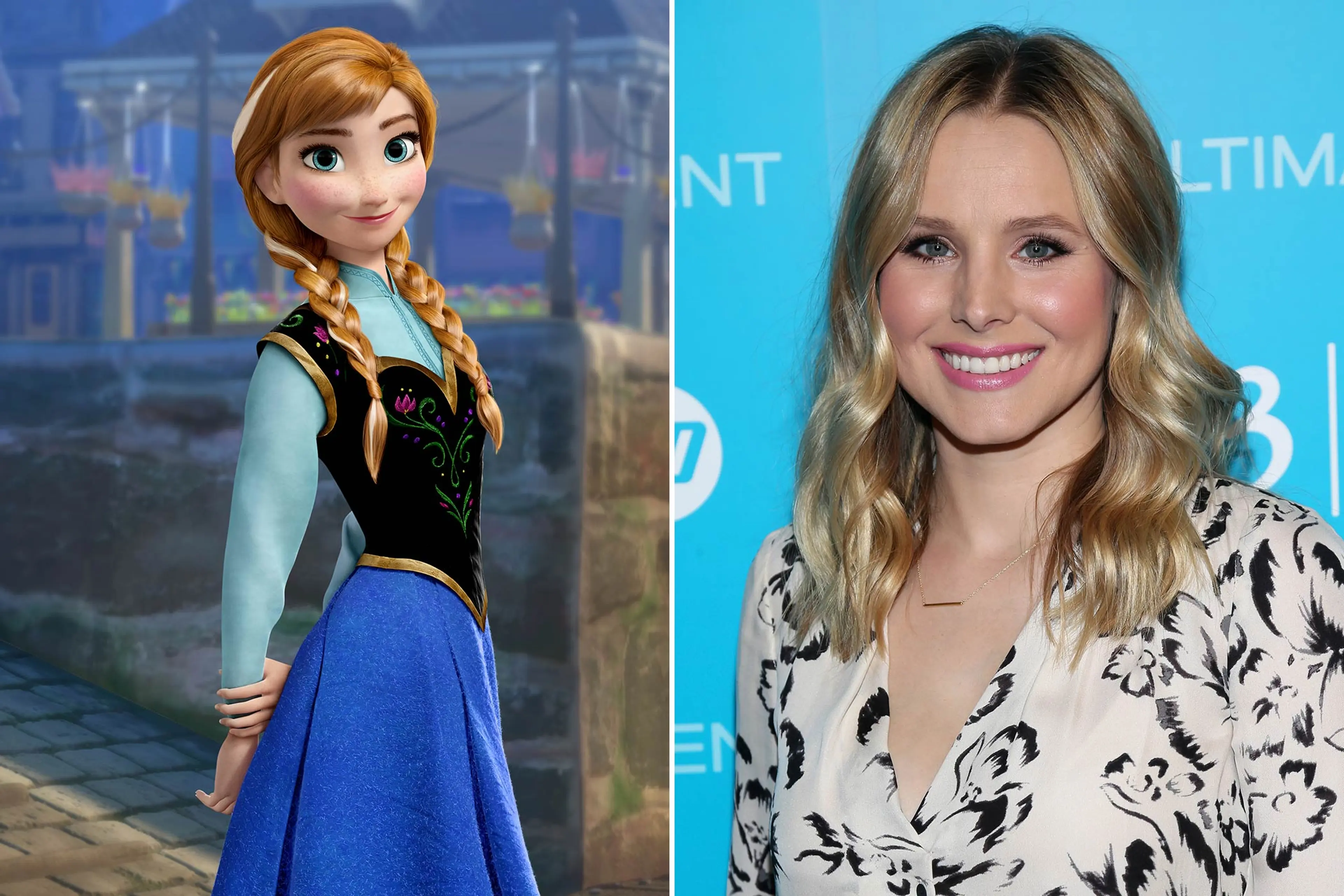 Anna: Kristen Bell Best known for her role as Veronica Mars, Kristen Bell plays Anna, the younger sister of Elsa in Disney’s Frozen. Although Anna will not be officially added to the pantheon of Disney princesses until she’s inducted in an official ceremony at a later date, Bell was nonetheless excited for the part. “Oh, I was in glee.” Bell said in an interview with wegotthiscovered.com. “I have always wanted to be part of a Disney animated feature. I grew up watching all of the old Disney musicals, and was especially obsessed with The Little Mermaid and Aladdin. It had always been my dream as a little girl to be a Disney princess, like it is everybody’s.”