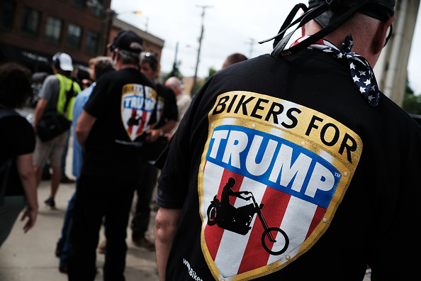 Members of the Bikers for Trump motorcycle group attend a rally for Donald Trump on the first day of the Republican National Convention (RNC) on July 18, 2016 in downtown Cleveland, Ohio.