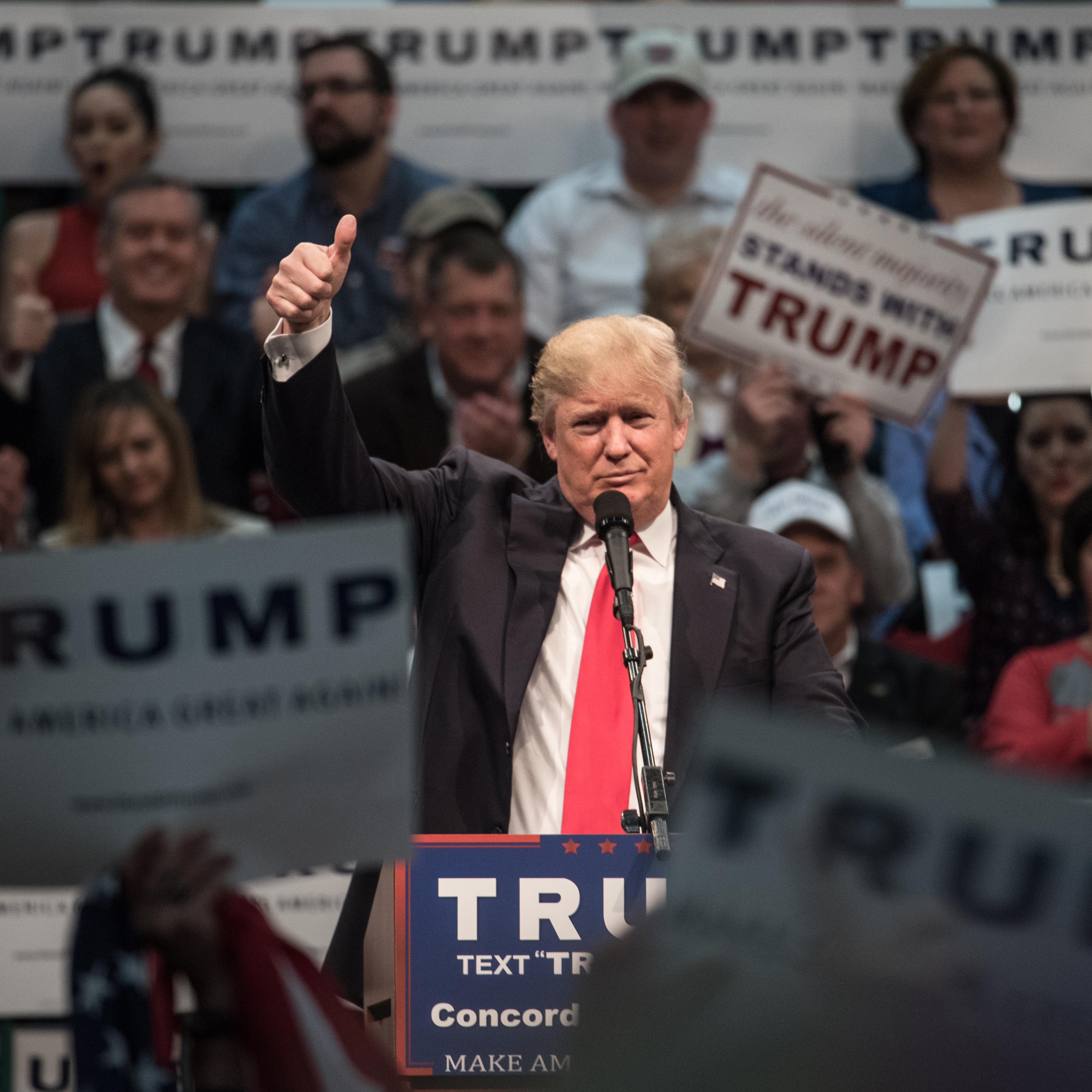 Republican presidential candidate Donald Trump addresses the crowd at a campaign rally on March 7 in Concord, N.C.