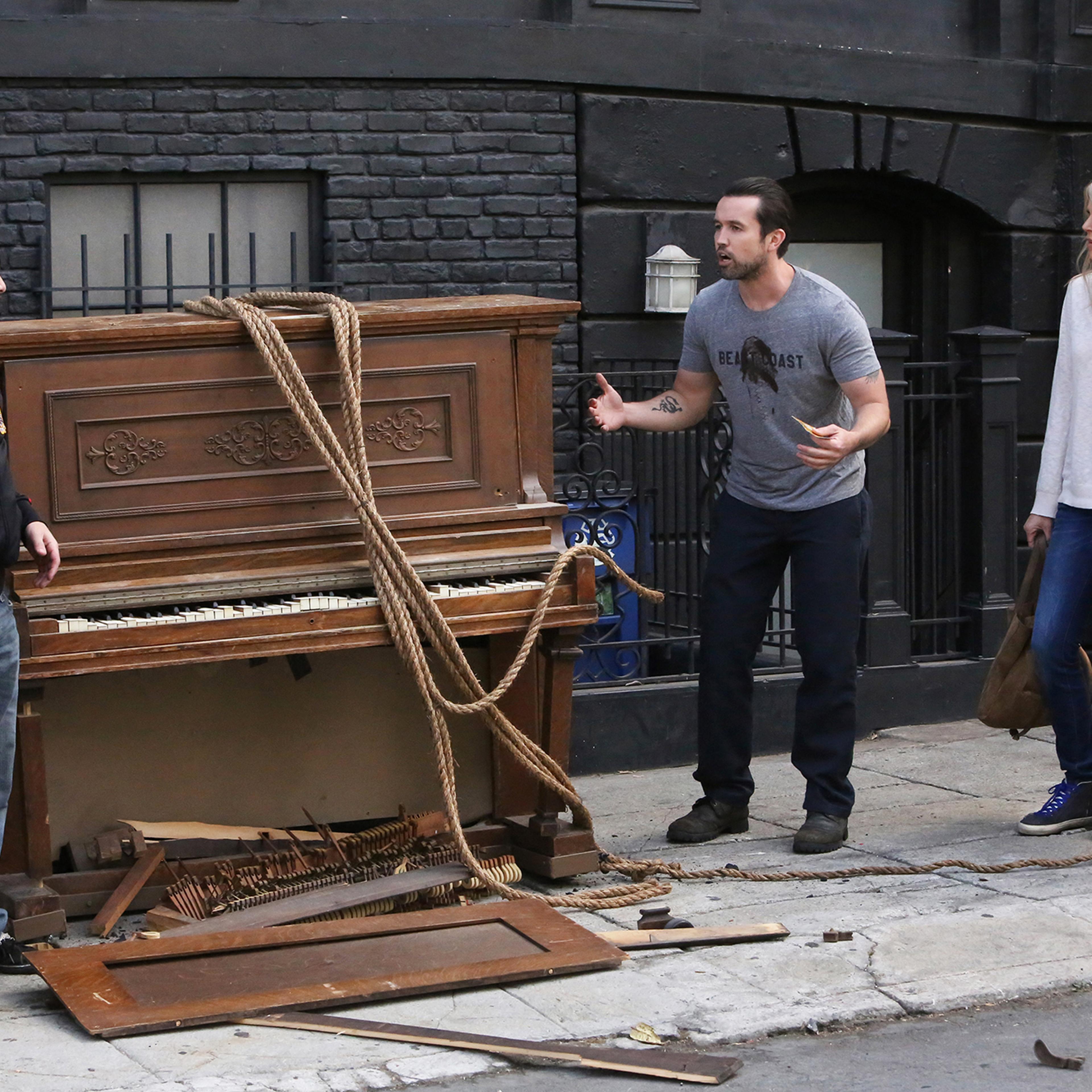 From left: Danny DeVito as Frank, Charlie Day as Charlie, Rob McElhenney as Mac, Kaitlin Olson as Dee, and Glenn Howerton as Dennis in It's Always Sunny In Philadelphia.