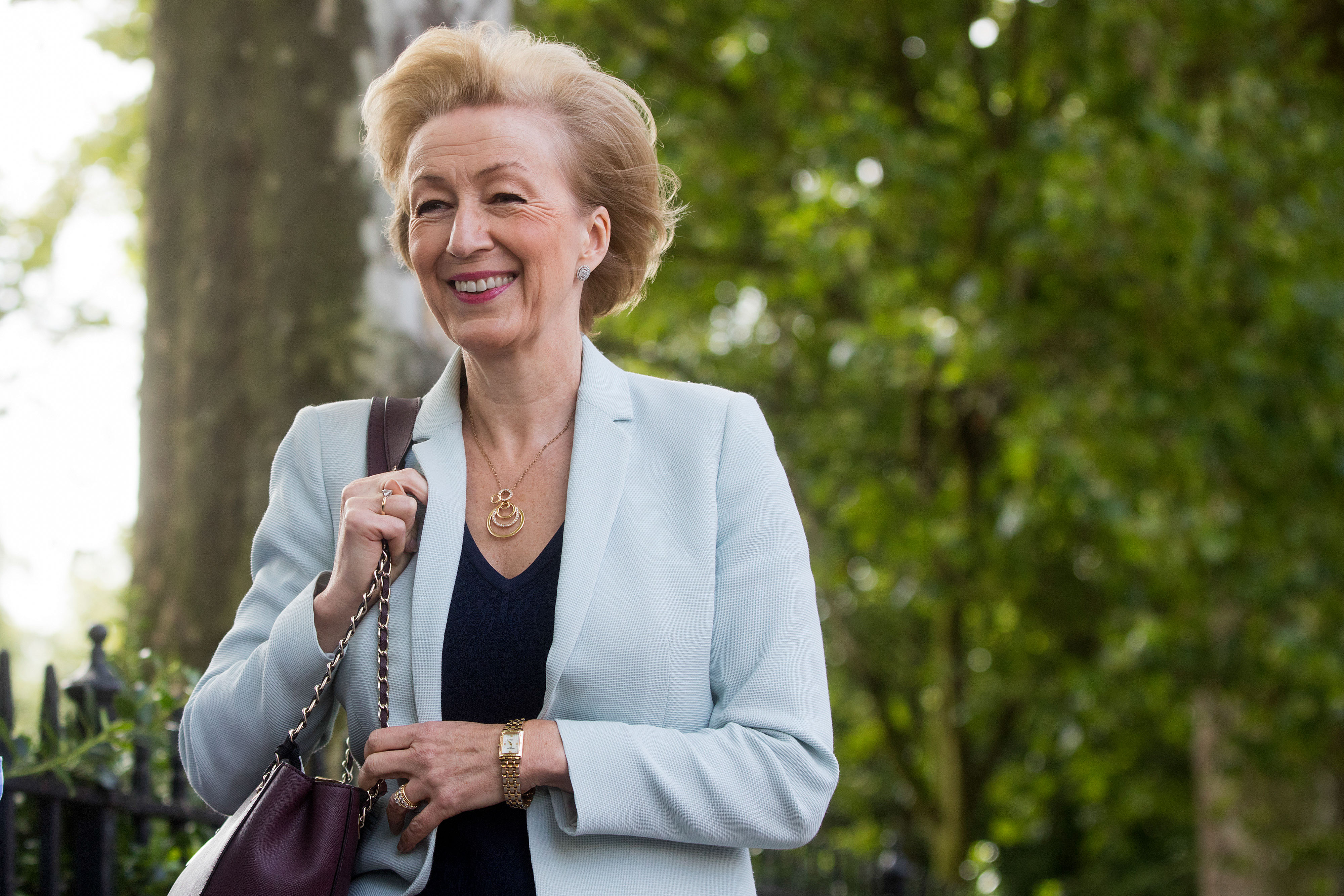 Andrea Leadsom, U.K. energy minister, leaves Millbank Studios in London, U.K., on Thursday, July 7, 2016.