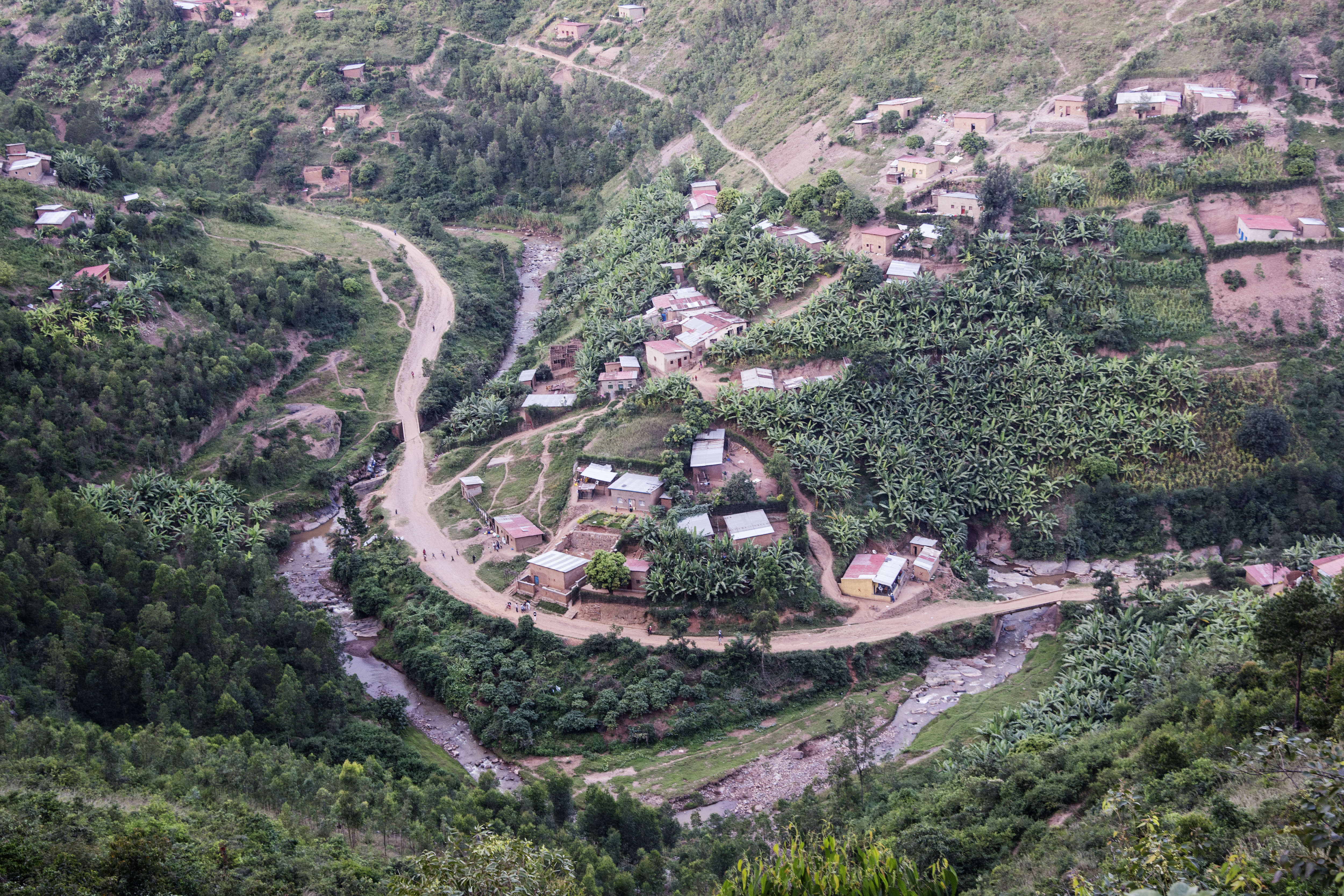 A view of a valley along the  road from the west near Kigali