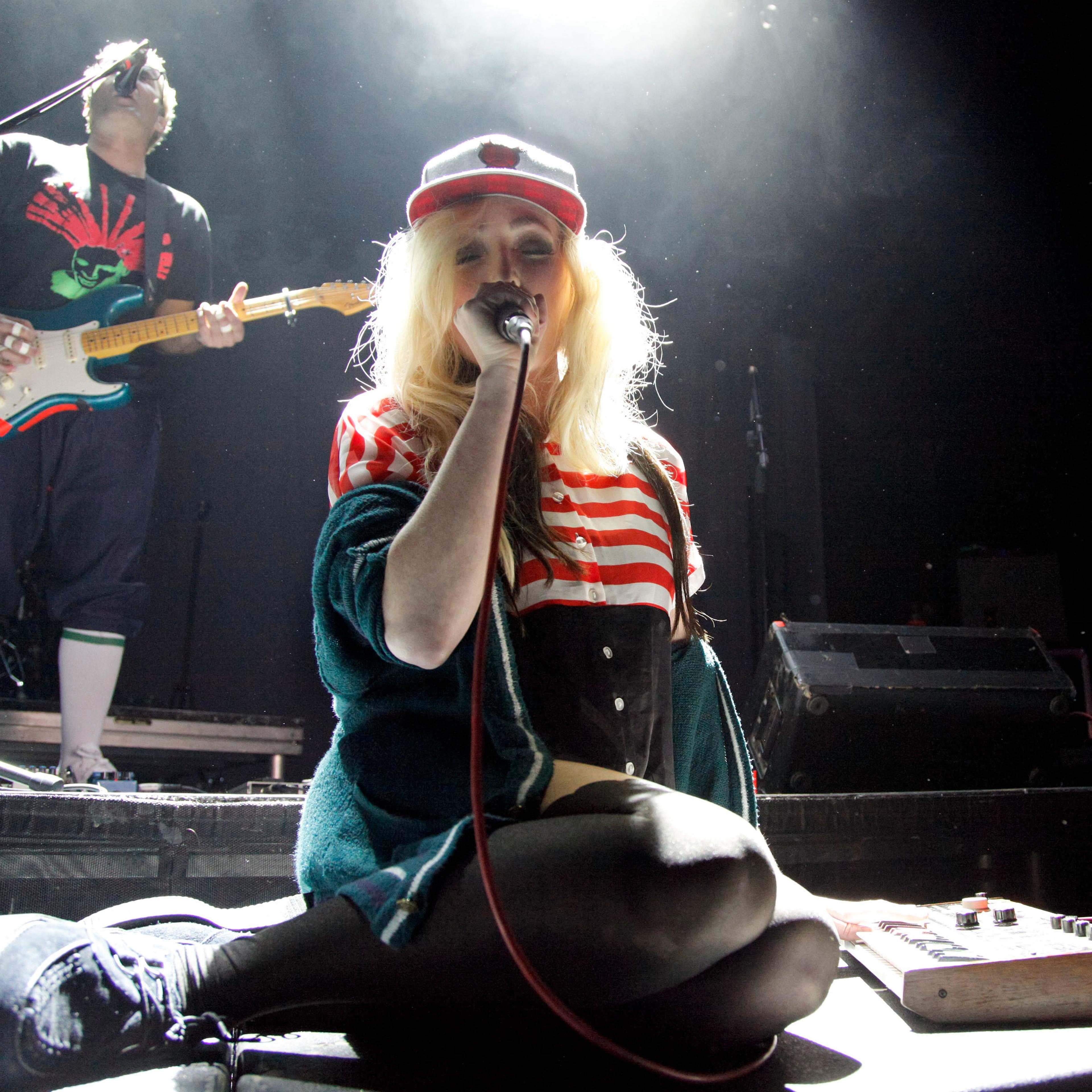 Jules de Martino (L) and Katie White of The Ting Tings perform onstage at The Mayan on March 22, 2012 in Los Angeles.
