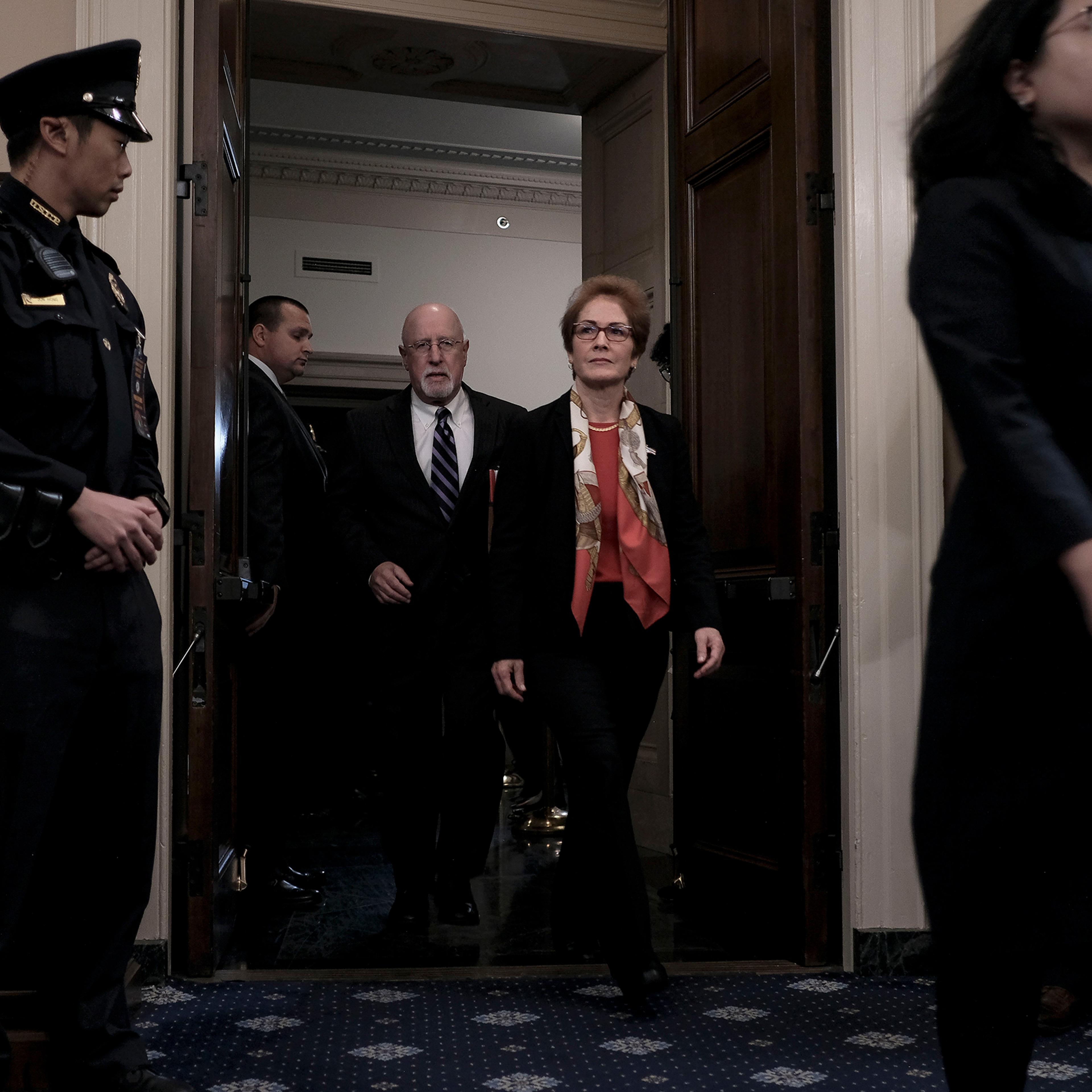 Marie Yovanovitch, the former ambassador to Ukraine, enters the House Intelligence Committee hearing on the impeachment inquiry in Washington, D.C., on Nov. 15, 2019.