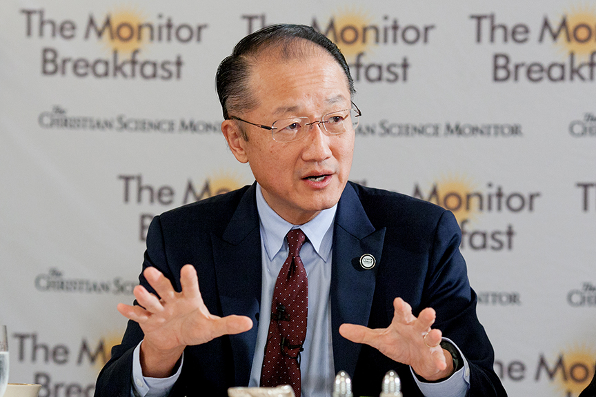 World Bank President Dr. Jim Kim speaks to reporters in Washington  about Ebola on Oct. 24