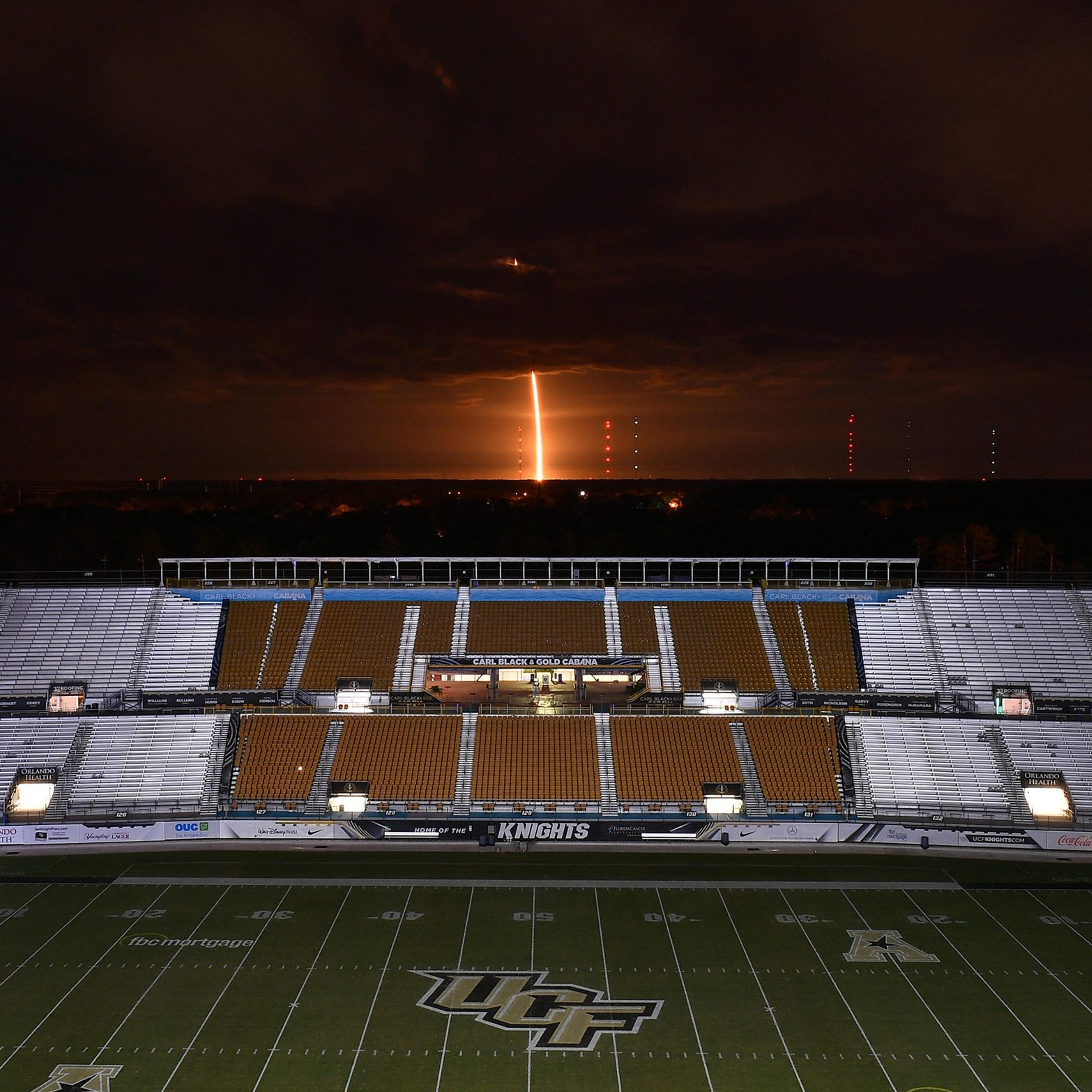 A view of the SpaceX Falcon 9 rocket launch from UCF Knight's Spectrum Stadium on Nov. 15 in Orlando, Florida