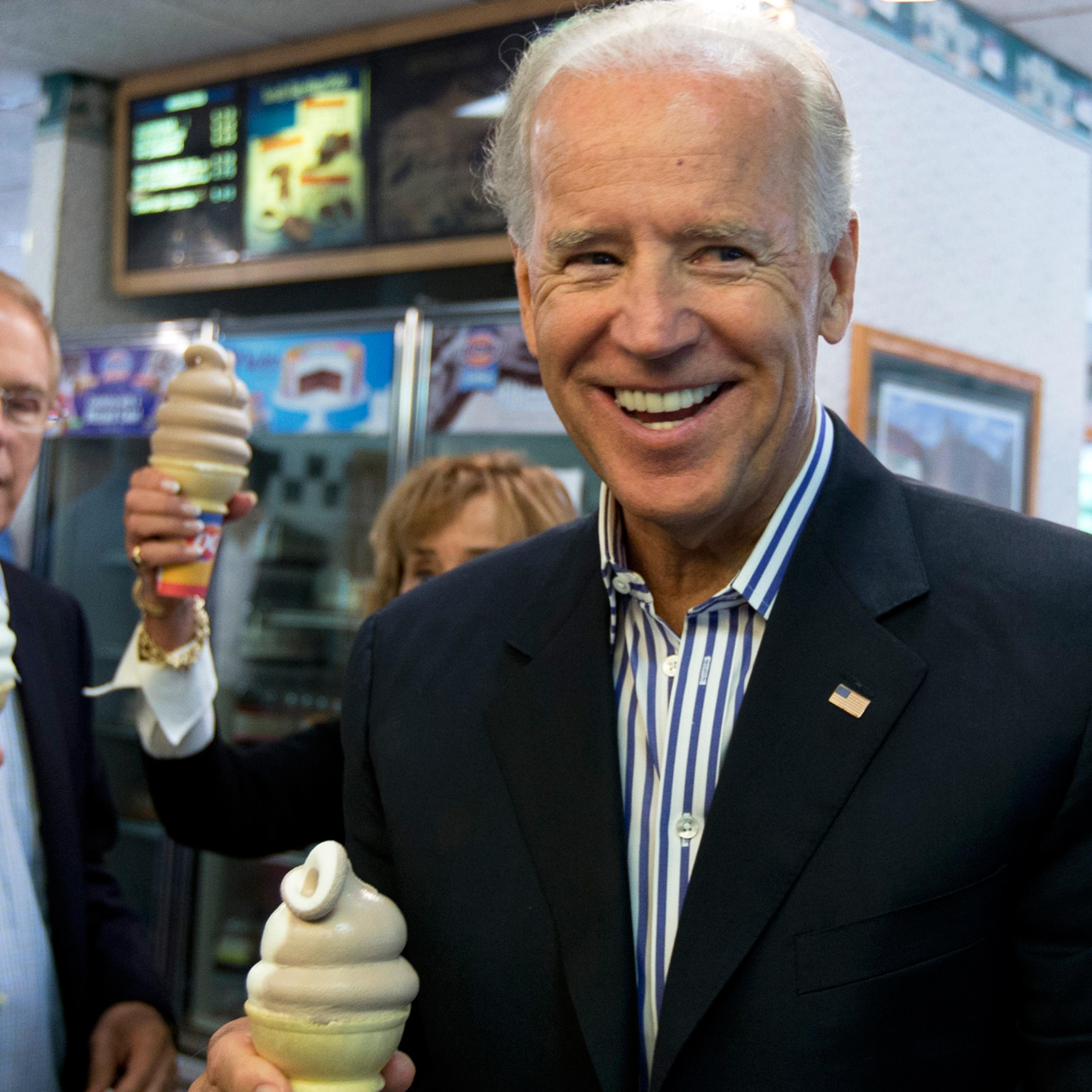 Vice President Joe Biden stops for an ice cream cone at a Dairy Queen with former Ohio Gov. Ted Strickland in Nelsonville, Ohio on Sept. 8, 2012.