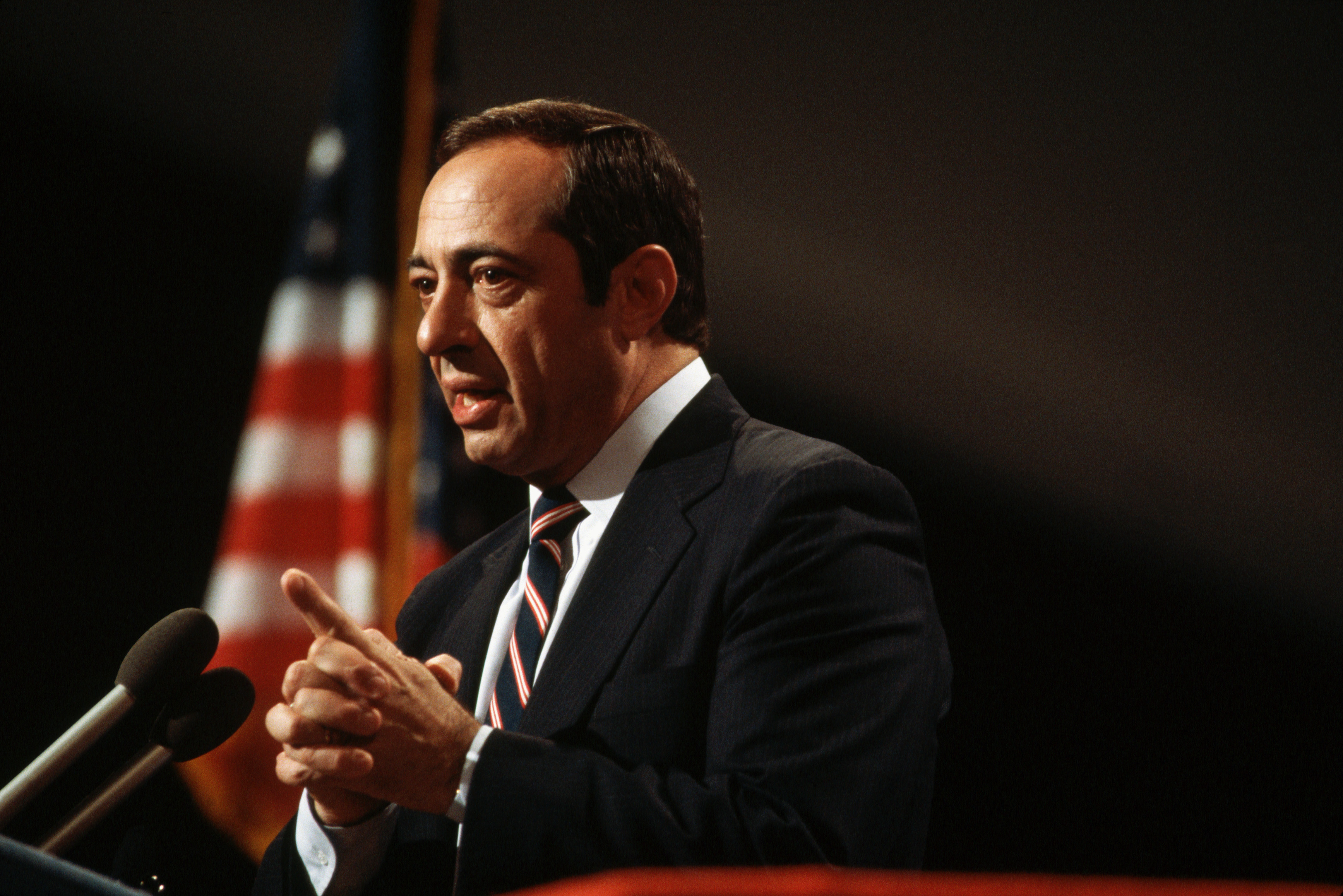 New York Governor Mario Cuomo delivers the keynote speech at the '84 Democratic National Convention in San Francisco.