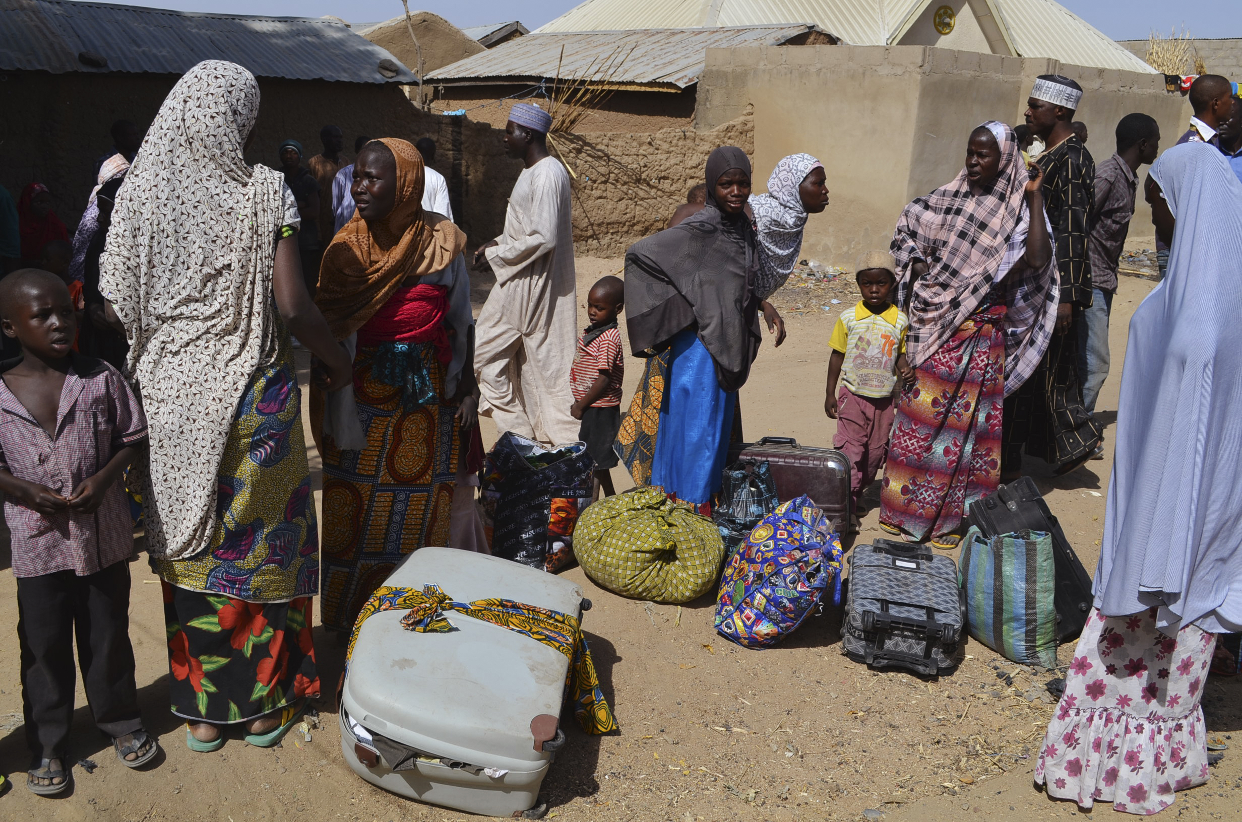 Families from Gwoza, Borno State, displaced by the violence and unrest caused by the insurgency, are pictured at a refugee camp in Mararaba Madagali, Adamawa State