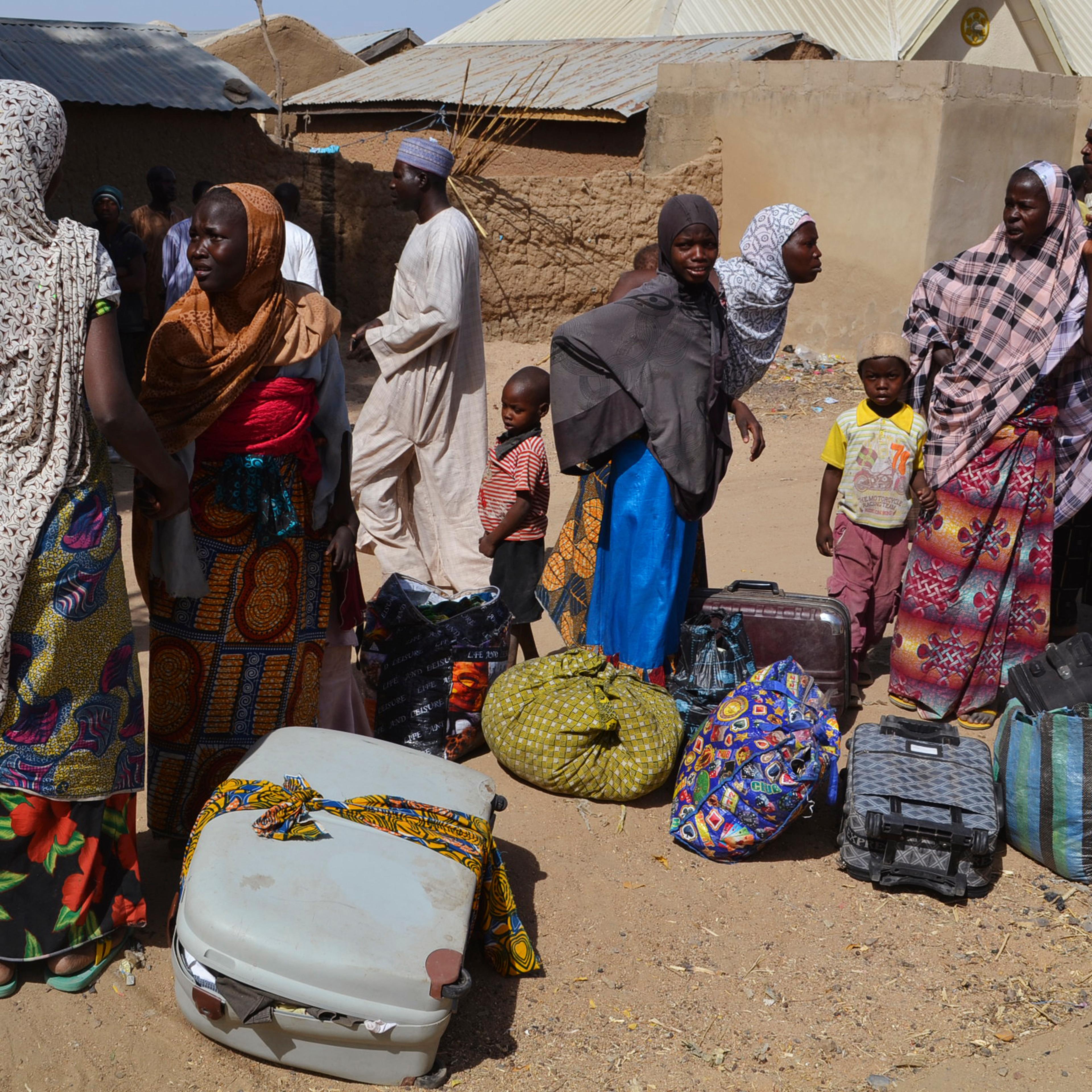 Families from Gwoza, Borno State, displaced by the violence and unrest caused by the insurgency, are pictured at a refugee camp in Mararaba Madagali, Adamawa State