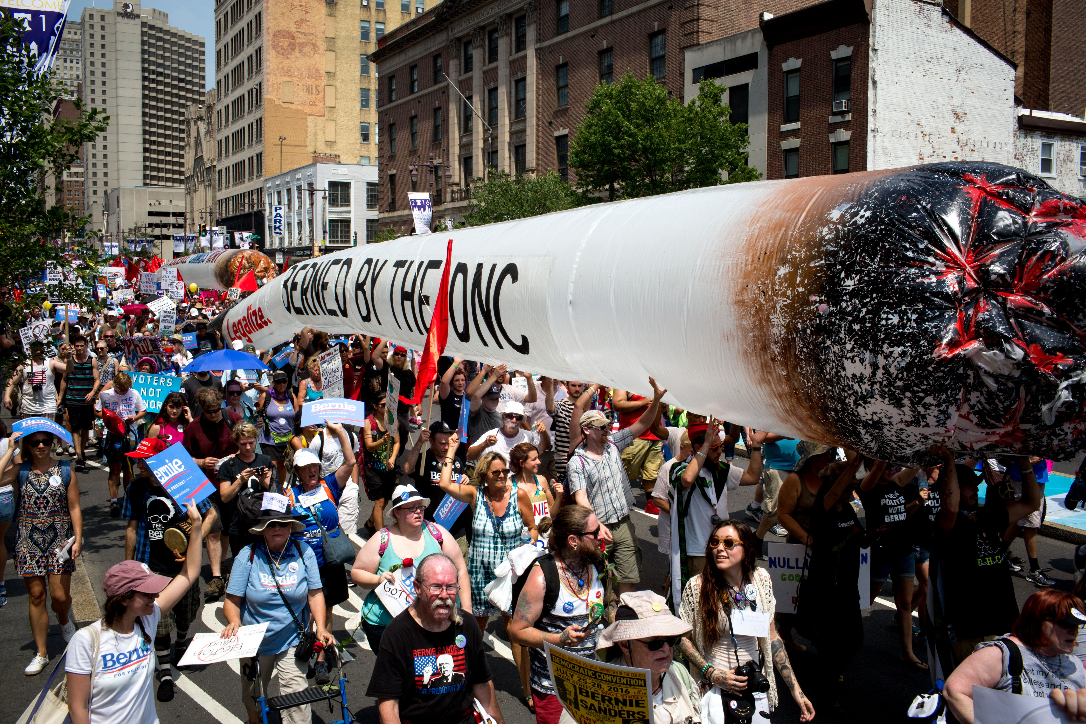 Protesters convened in Franklin Roosevelt Park outside the Democratic National Convention at the Wells Fargo Center on July 25, 2016 in Philadelphia.(Natalie Keyssar for TIME)