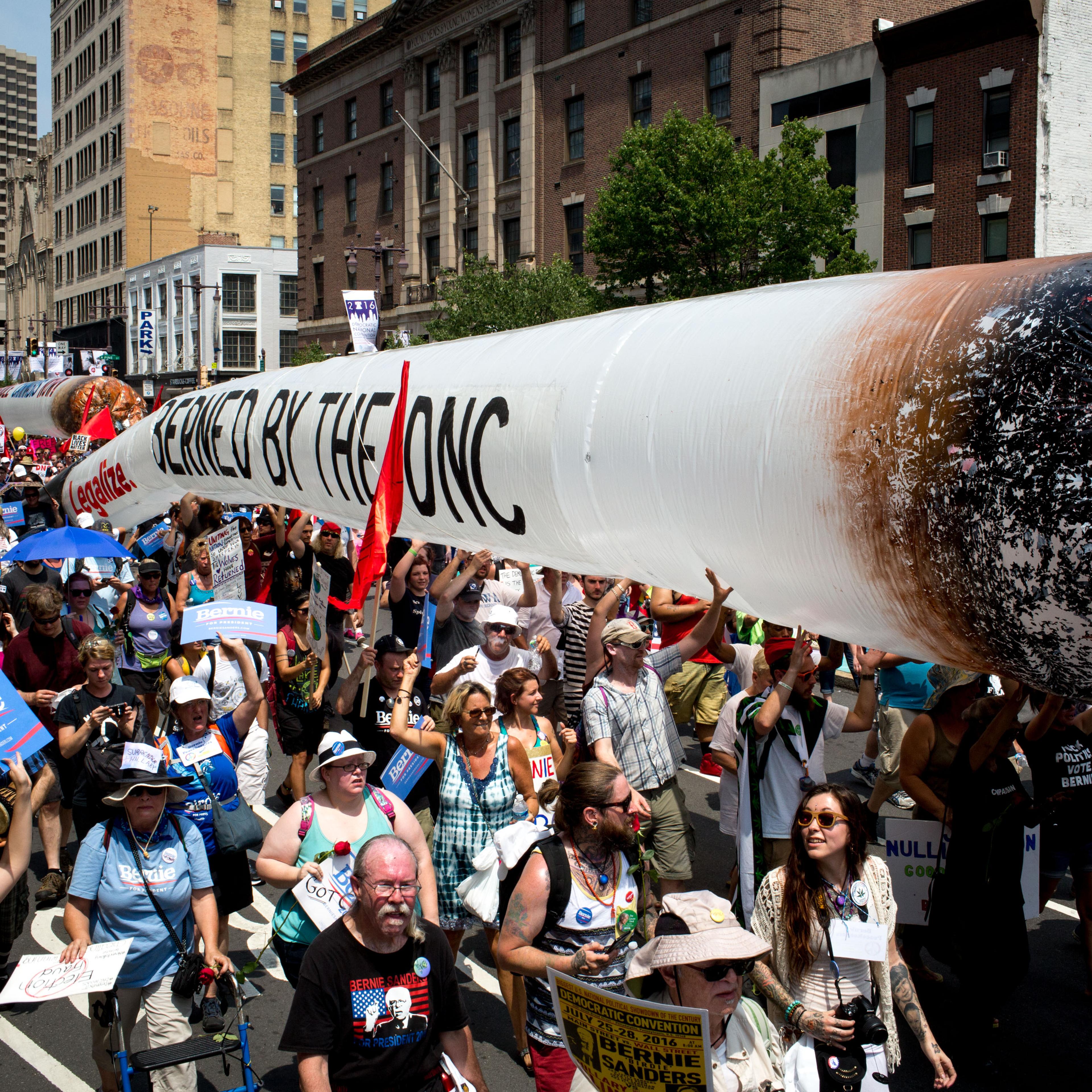 Protesters convened in Franklin Roosevelt Park outside the Democratic National Convention at the Wells Fargo Center on July 25, 2016 in Philadelphia.(Natalie Keyssar for TIME)