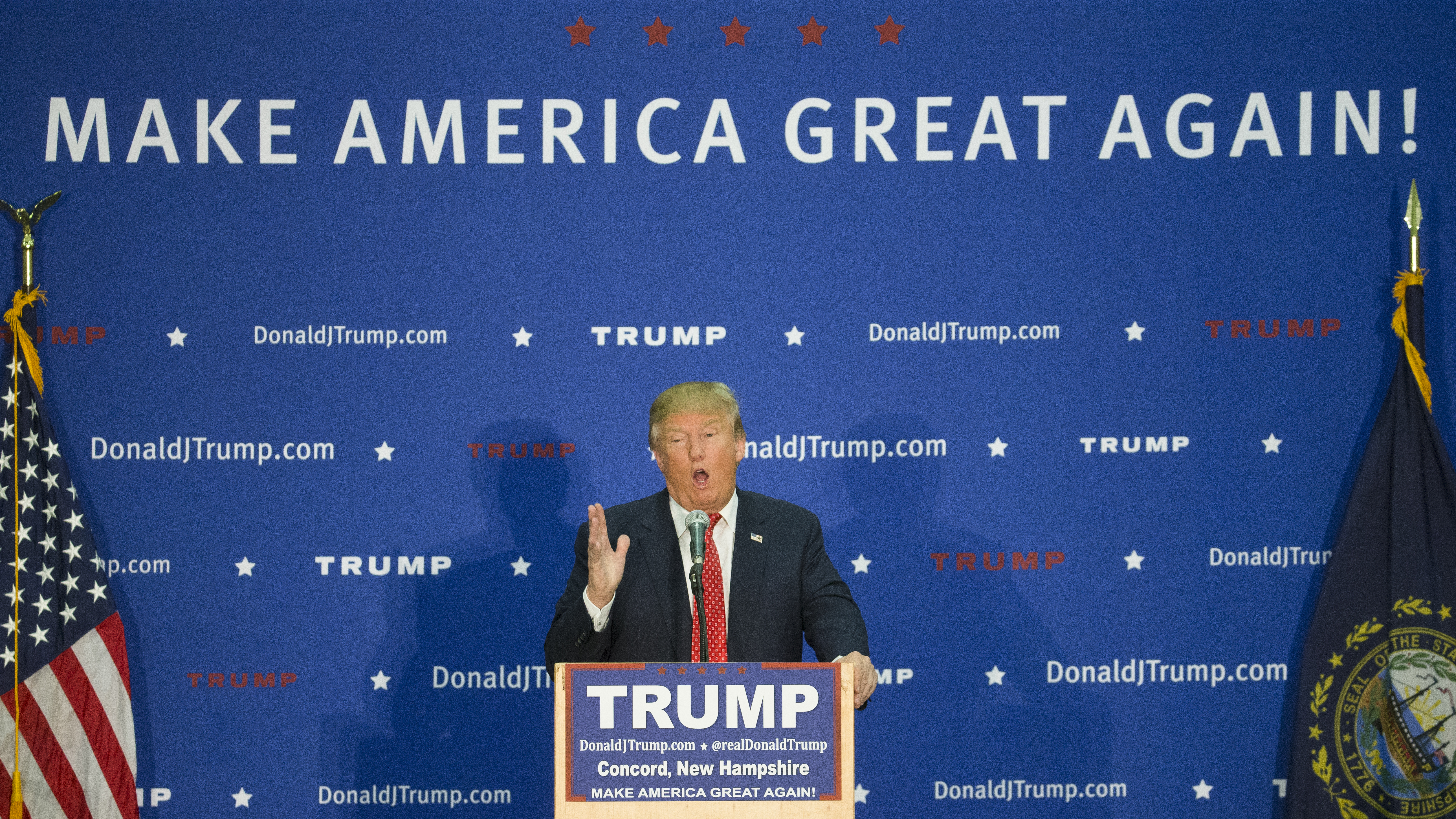 Republican presidential candidate Donald Trump speaks during a campaign stop at Concord High School on Jan. 18, 2016, in Concord, N.H. (