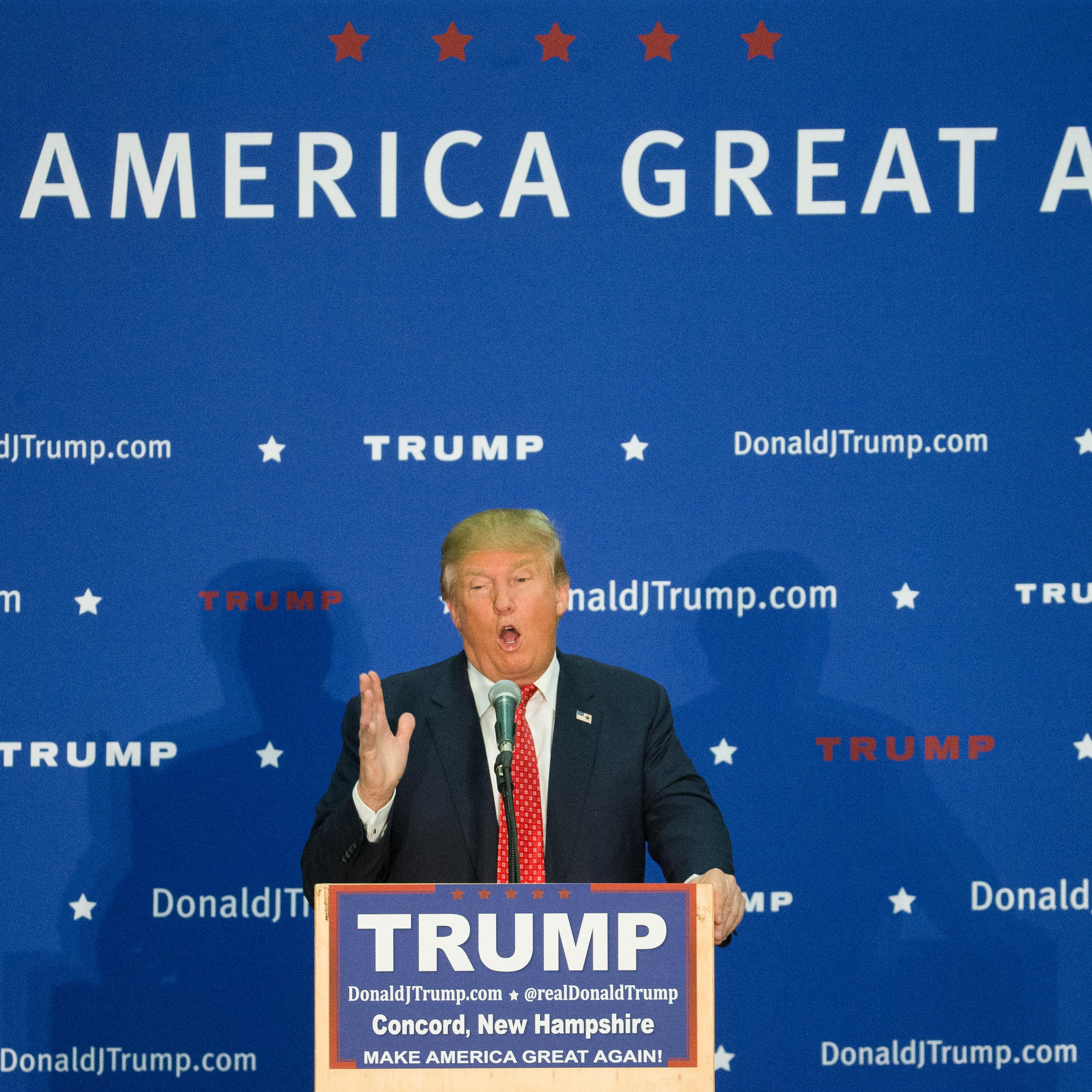 Republican presidential candidate Donald Trump speaks during a campaign stop at Concord High School on Jan. 18, 2016, in Concord, N.H. (