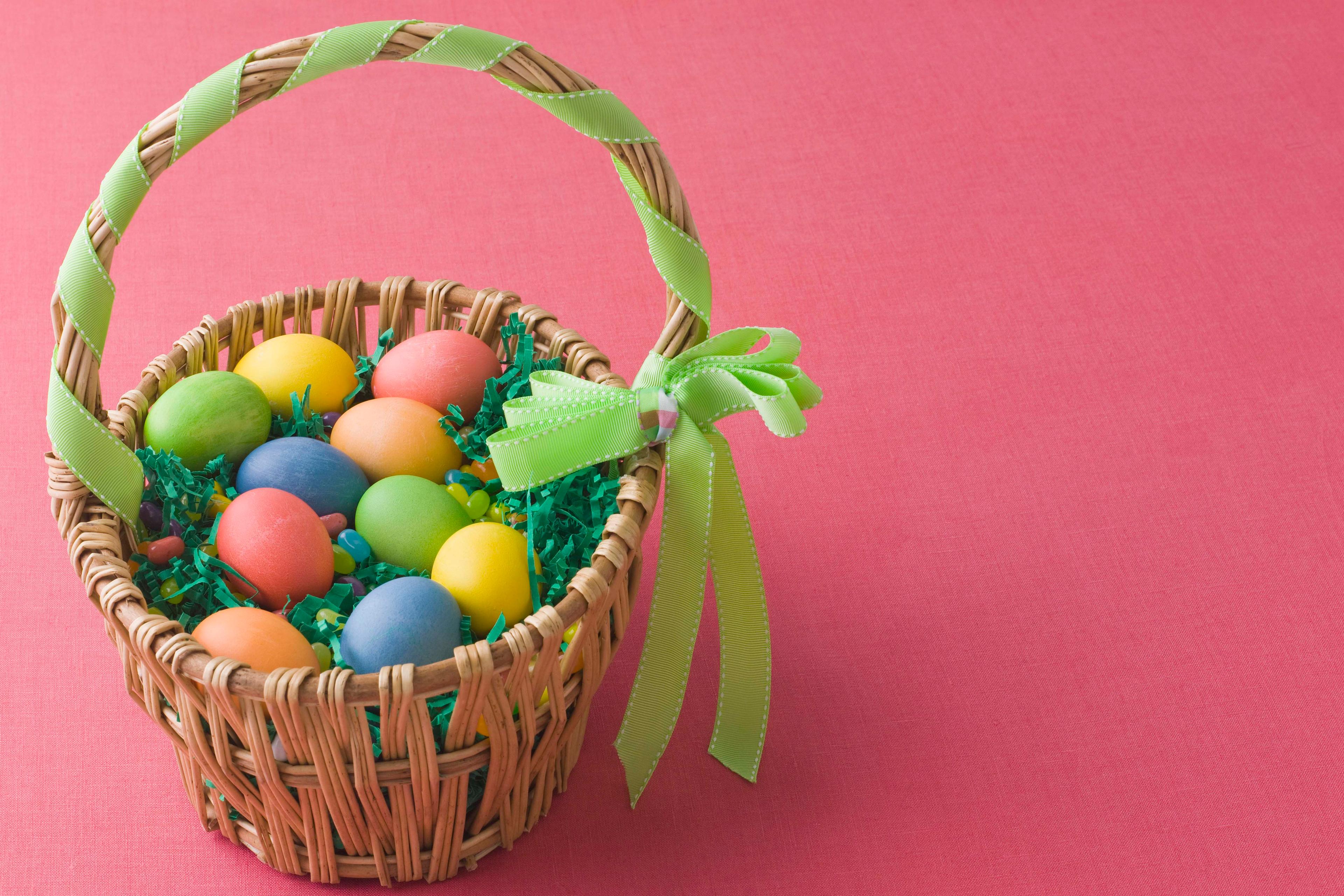 Easter basket with colorful eggs
