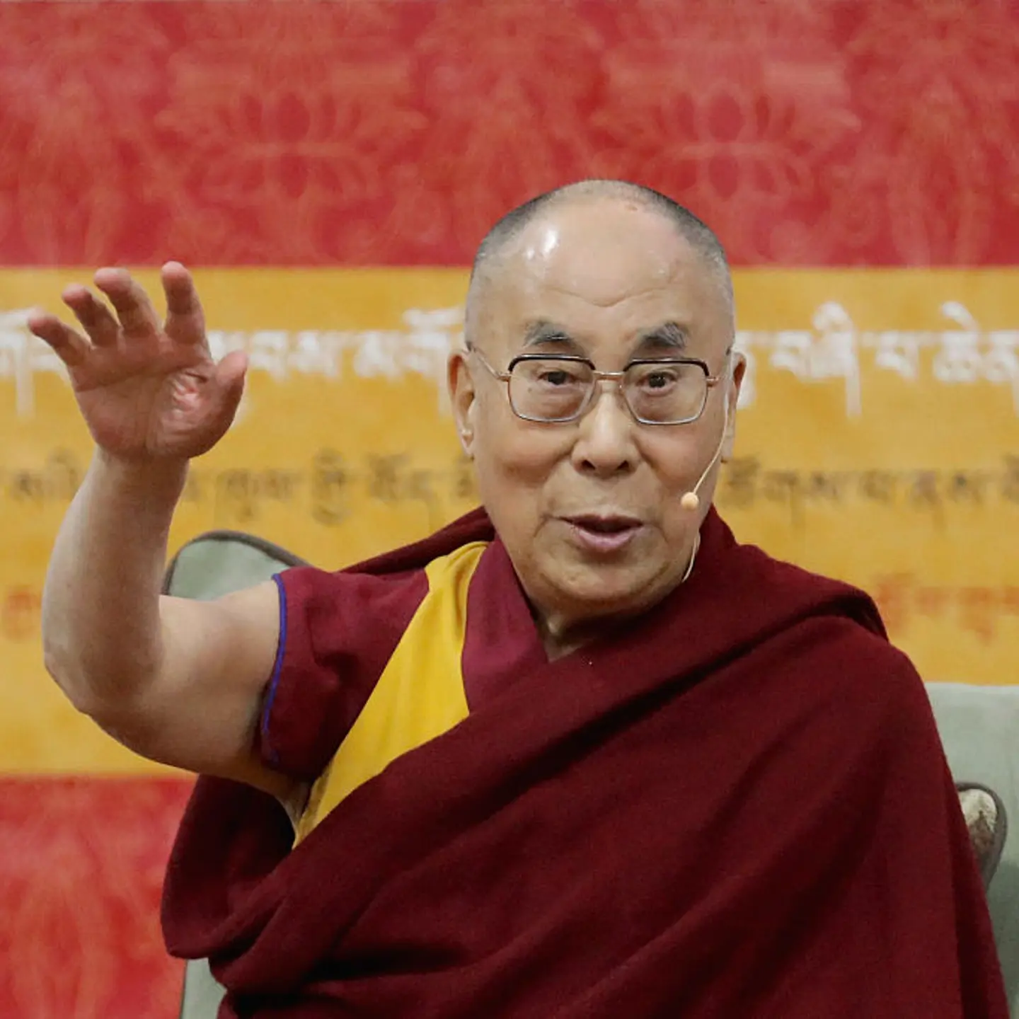 The Dalai Lama is welcomed by actor Richard Gere and House Minority Leader Nancy Pelosi (D-CA) before addressing followers and supporters during an event at the Bender Arena on the campus of American University June 13, 2016 in Washington, DC. The exiled