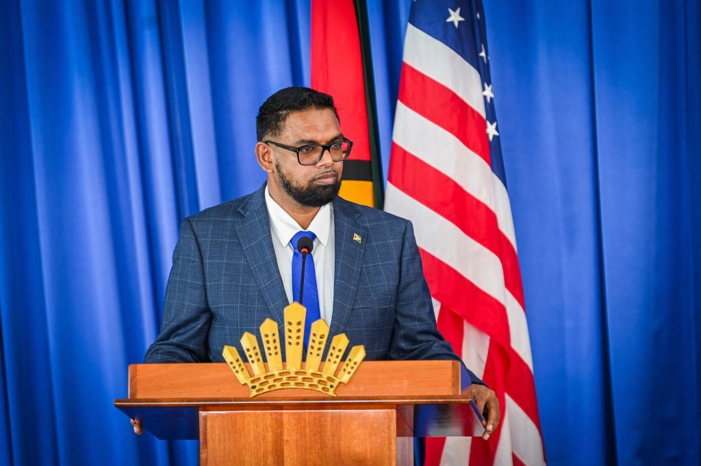 Guyanese President Irfaan Ali speaks during a joint press conference with US Secretary of State Antony Blinken (not in frame) in Georgetown, Guyana on July 6, 2023. 