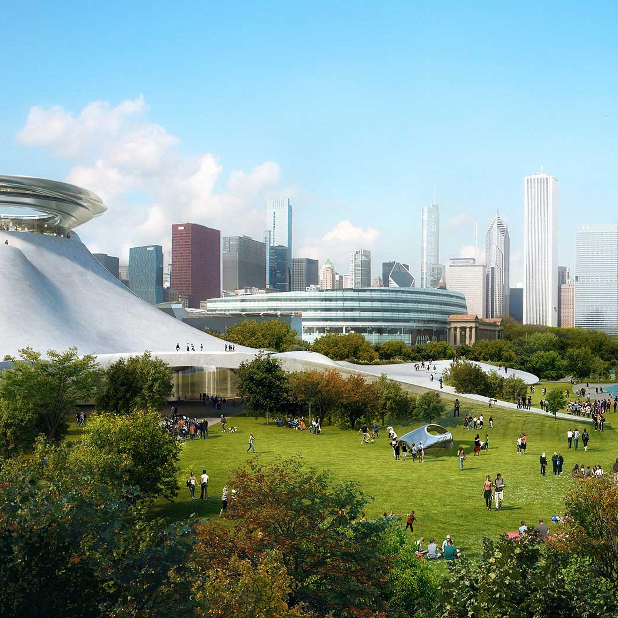 A computer rendering of the proposed Lucas Museum of Narrative Art in Chicago